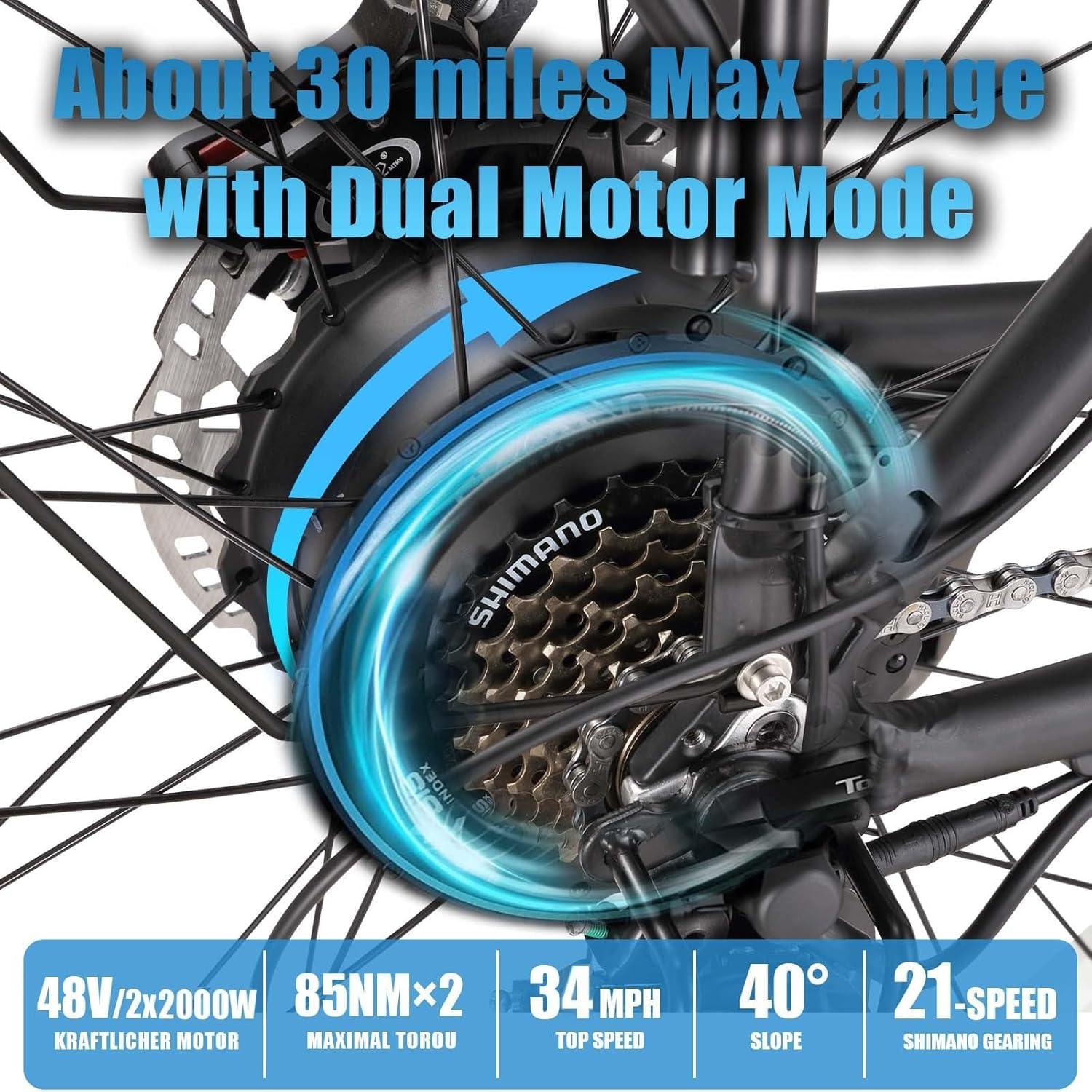 KAIJIELAISI Peak 4000W Dual Motor Electric Bike for Adult, 26 Inch Fat Tire All Terrain Electric Bike with 48V 23AH Battery Long Range E Bike, 21 Speed ​​Electric Dirt Bikes for Men. - Image 2