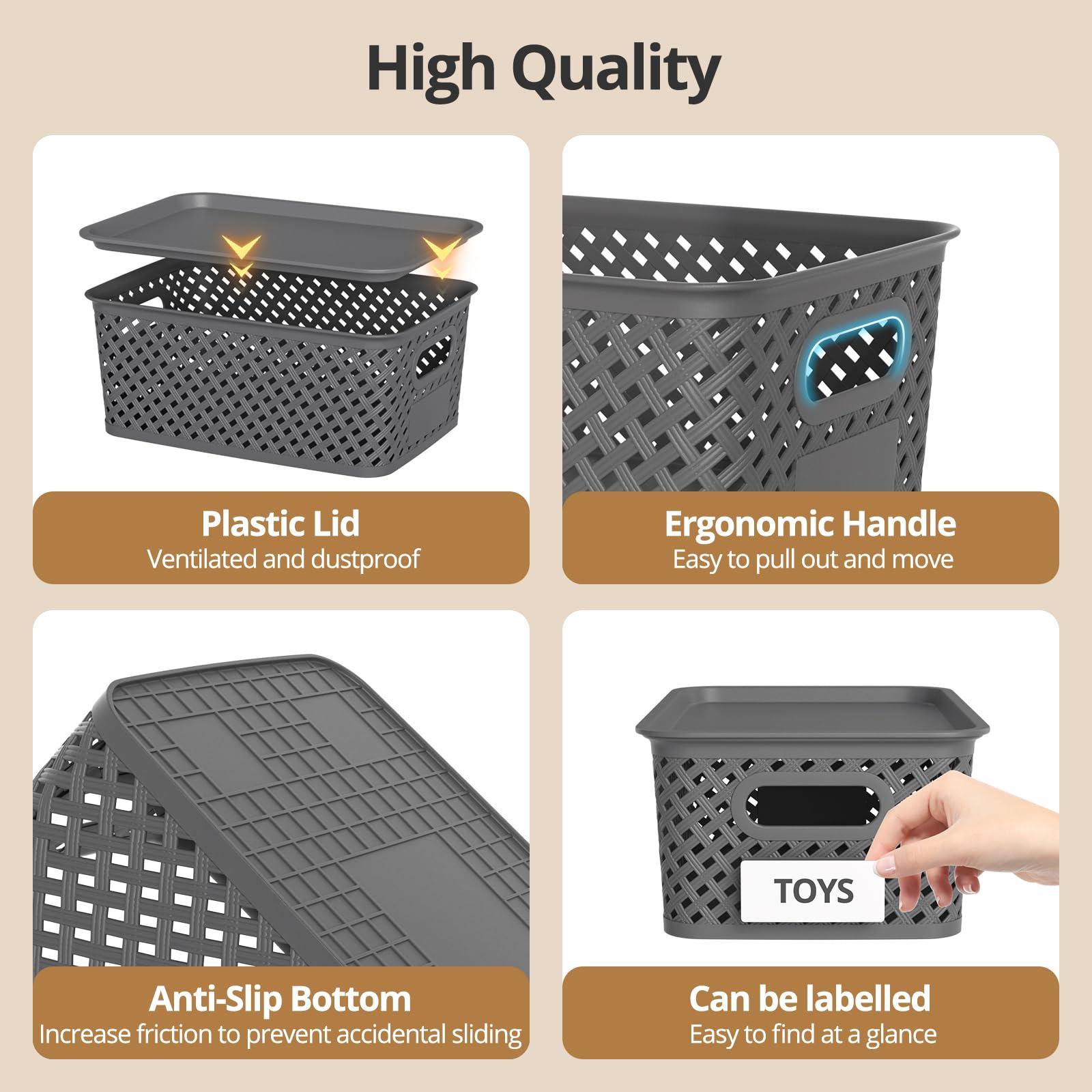 ZFTMRR Plastic Storage Bins with Lids, Stackable Small Box Basket for Organizing and Containers for Shelves Drawers Desktop Closet Playroom Pantry Classroom Office Home, 6-pack 10.2x7.2x4.1 Inch, Gray - Image 3