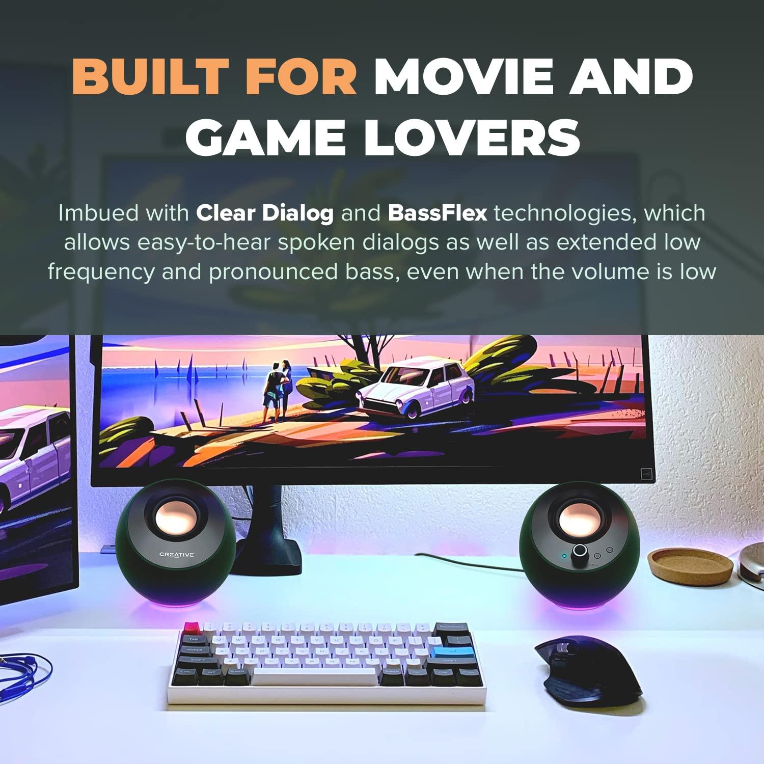Creative Pebble Pro (Dark Green) Minimalist 2.0 USB-C Computer Speakers with Bluetooth 5.3 and Customizable RGB Lighting, Clear Dialog and BassFlex Tech, USB Audio, Headset Port, for PC and Mac - Image 4