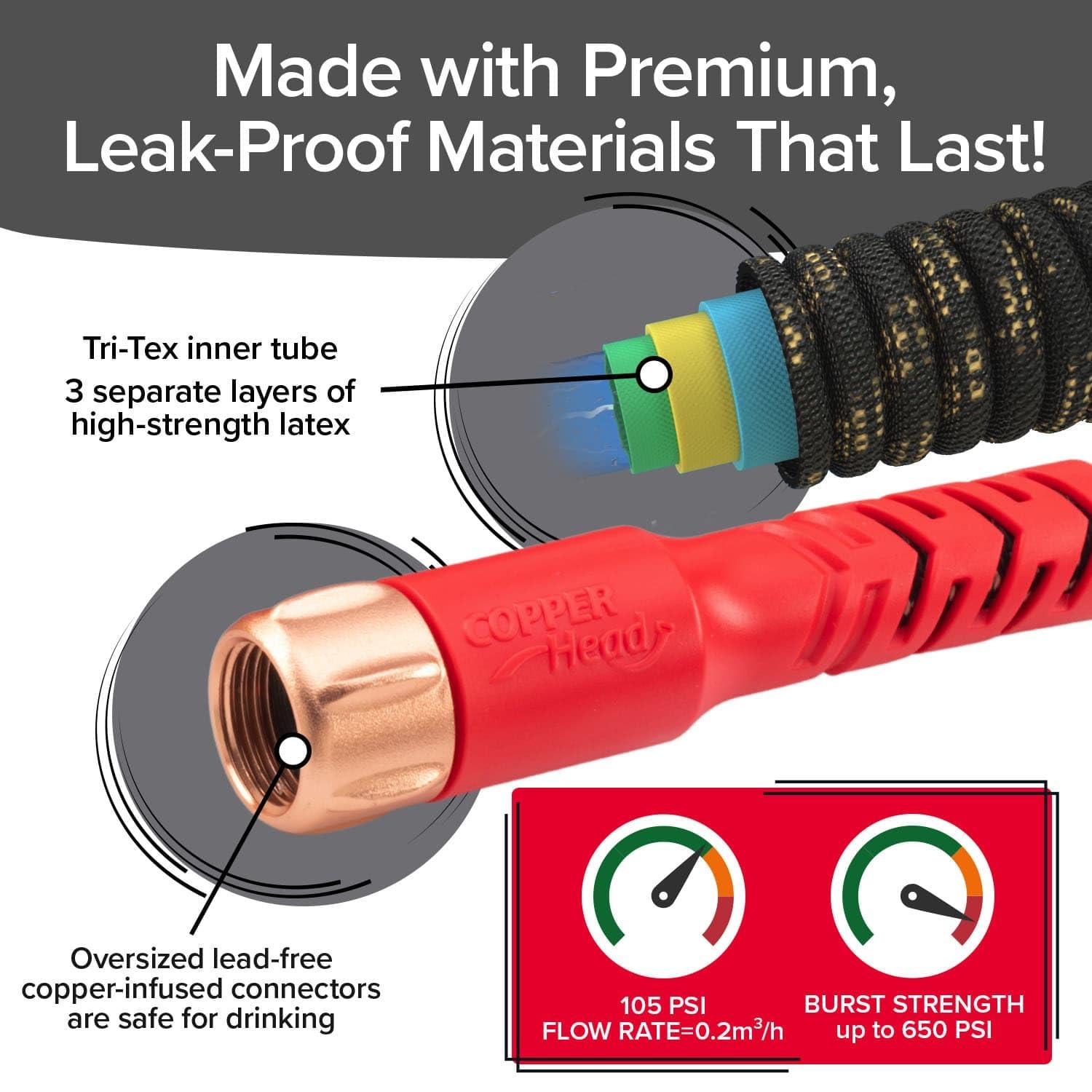Pocket Hose Copper Head w/New Pocket Pivot Expandable Garden Hose 50 FT, AS-SEEN-ON-TV, Swivels 360°, Advanced Tri-Tex Tubing & Force Field Jacket, 3X Stronger, Lead-Free, No-Kink, Anti-Burst w/APT - Image 5