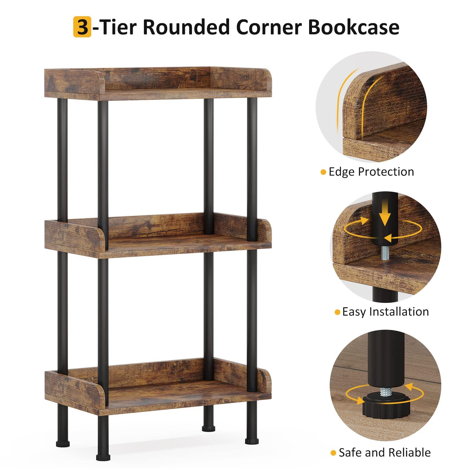 Hosfais Bookshelf Small Book Shelf, 3 Tier Wood Bookcase Industrial Bookshelf Metal Standing Book Shelves Display Book Rack for Living Room Bedroom Home Office (Rustic Brown) - Image 5