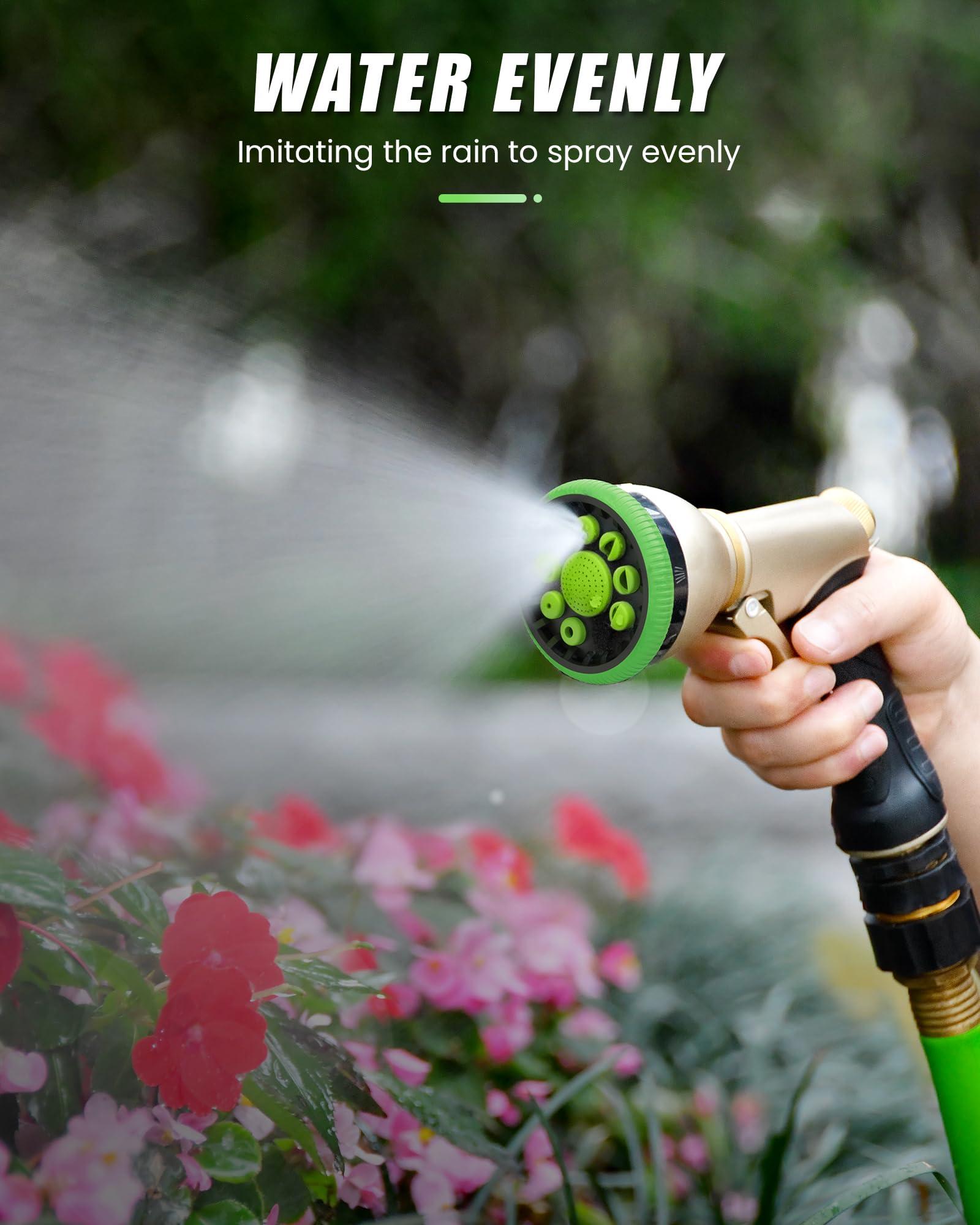 RAINPOINT Garden Hose Nozzle, Heavy Duty Metal Water Hose Sprayer Nozzle with 9 Adjustable Spray Patterns, High Pressure Hand Sprayer for Watering Plants, Lawns, Car and Pet Washing (1, Green) - Image 5