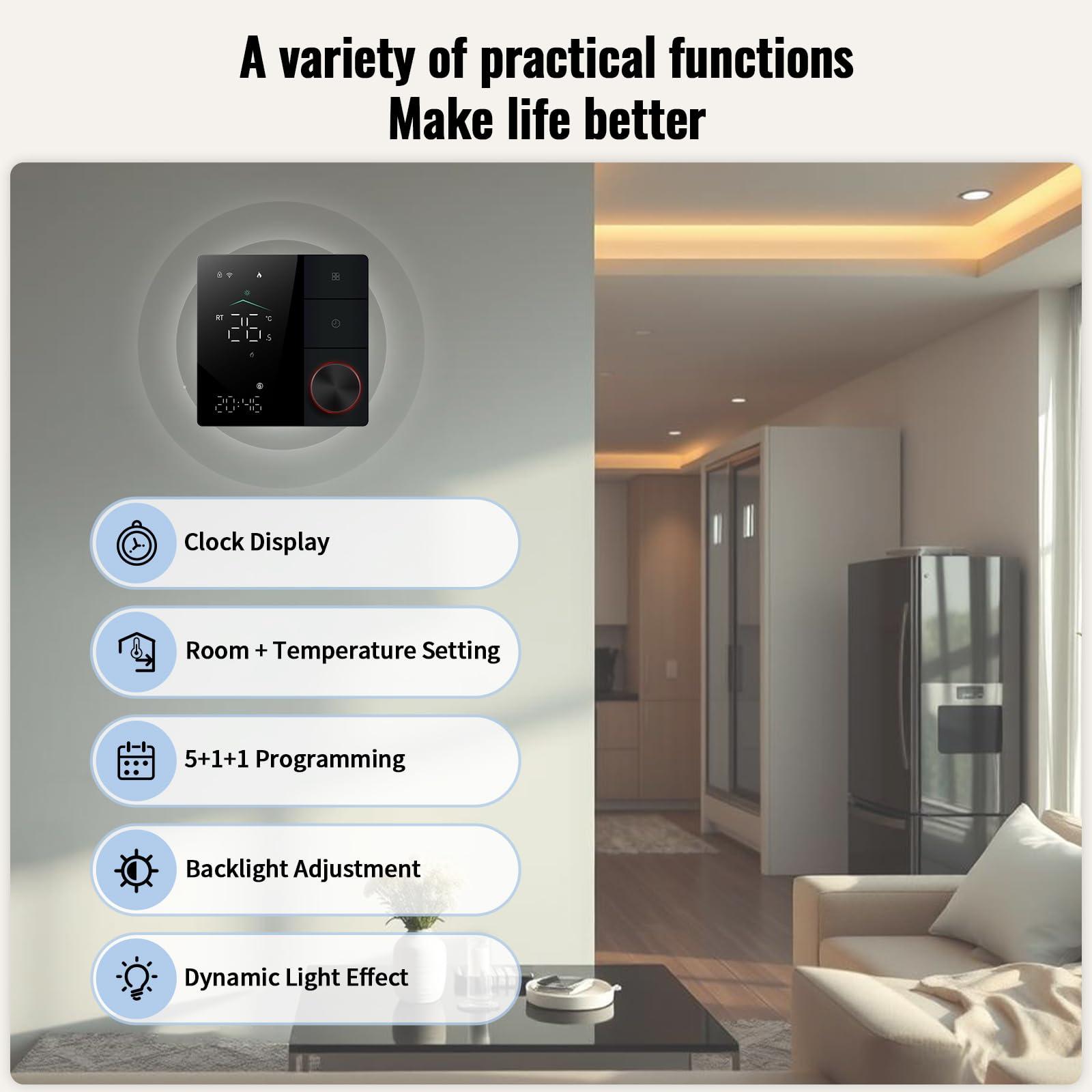 Programmable Smart Thermostat for Electric Heating, WiFi Thermostat with APP Control, LED Touch Screen/Voice/Weather/AC95-240V, Compatible with Smart Life/Google Assistant/Alexa/Tuya/Apple Homekit - Image 6