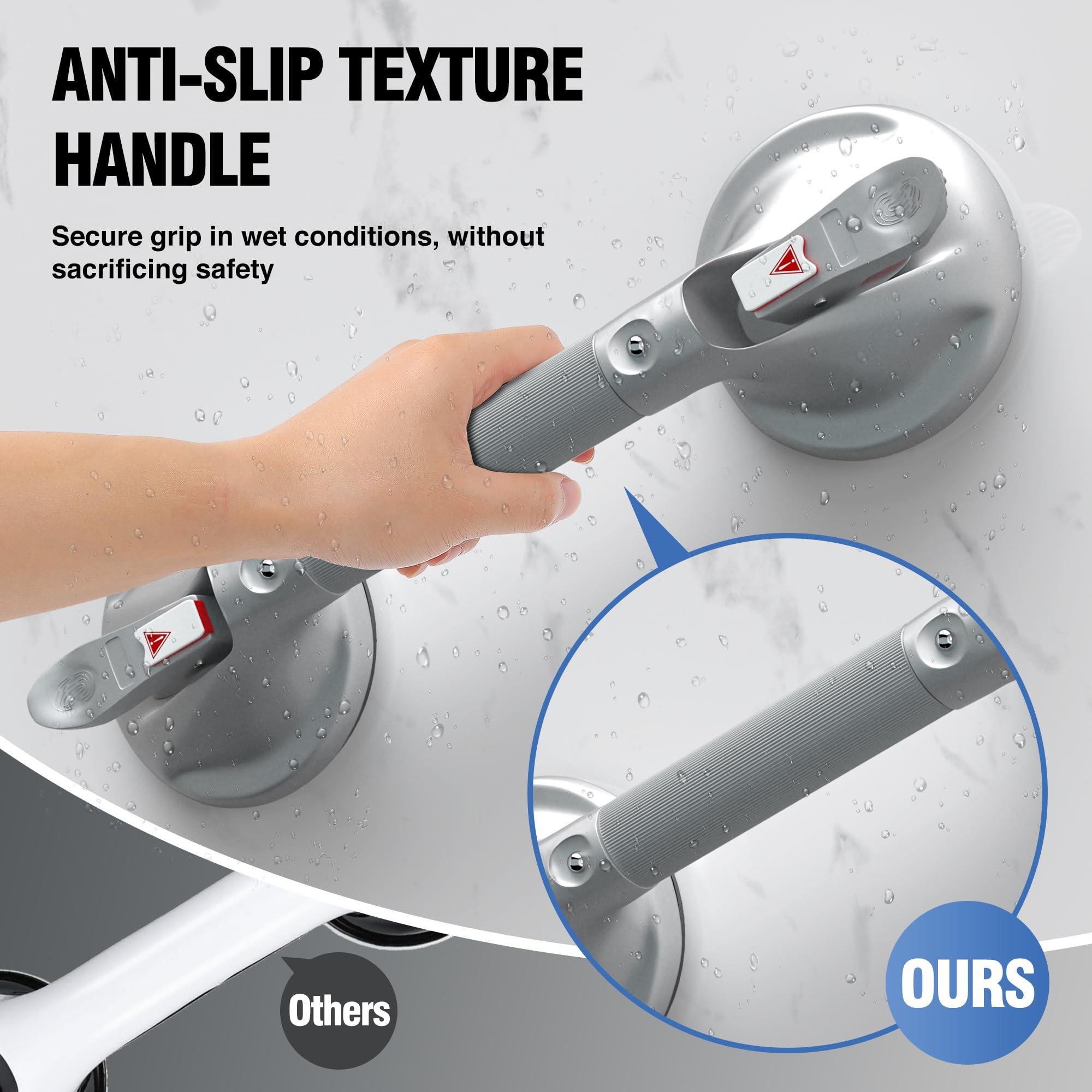 DAILYLIFE Shower Grab Bar for Bathtubs and Showers, 19 inch Heavy Duty Shower Handle with Strong Suction Cup, 300lbs Safety Shower Handrails for Seniors and Elderly, Silver - Image 7