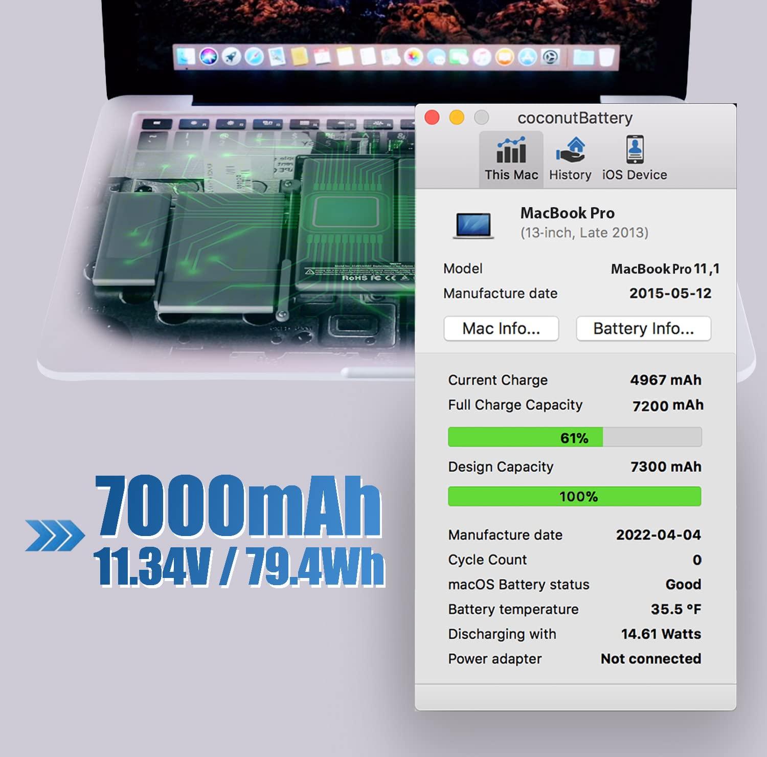 SNSYIY A1502 MacBook pro Battery Replacement A1493 A1582 Battery for MacBook Pro 13 Inch Retina A1502 (Mid 2014 Early 2015 Late 2013) MacBook Laptop Battery A1493 A1582 [7000mAh 11.34V 79.4Wh] - Image 2