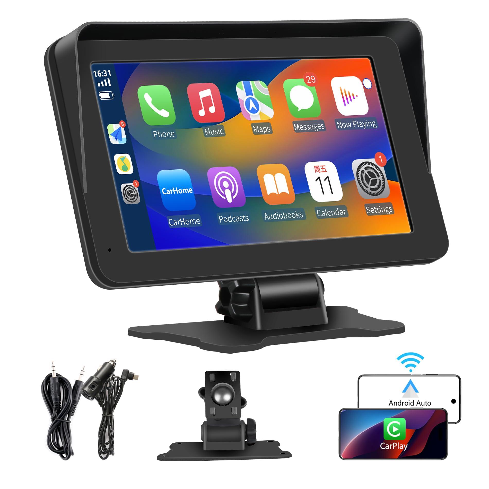 Apple Carplay Portable Car Stereo and Android Auto,Carplay Screen for Car Radio with Bluetooth Handsfree, 7'' Touch Screen with Phone Link/FM/AUX