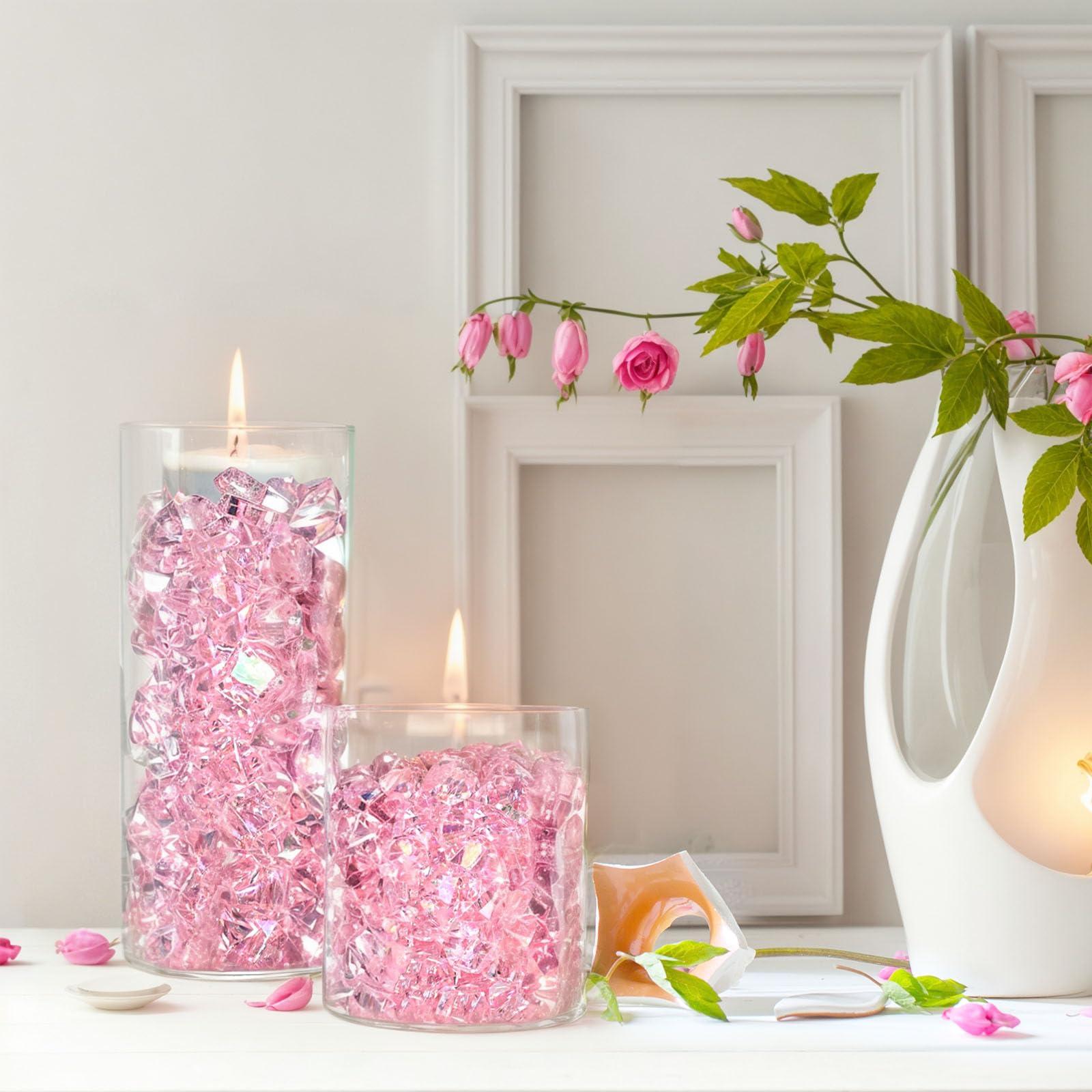 DomeStar Dazzling Pink Ice Rocks, 180PCS Holographic Acrylic Crushed Ice Sparkling Fake Diamonds Holographic Plastic Gems for Vases Fillers Table Scatter Decoration - Image 4
