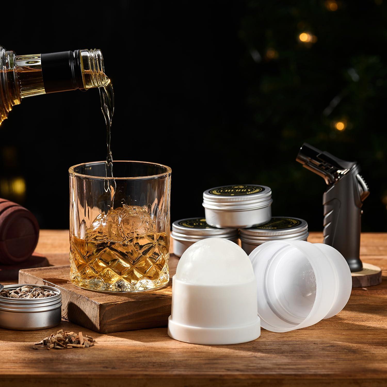 Whiskey Smoker Kit with Torch - 6 Flavors Wood Chips, 2 Glasses, 2 Ice Ball Molds - Cocktail Smoker Infuser Kit, Old Fashioned Drink Smoker Kit, Birthday Bourbon Whiskey Gifts for Men,Dad(NO Butane) - Image 6