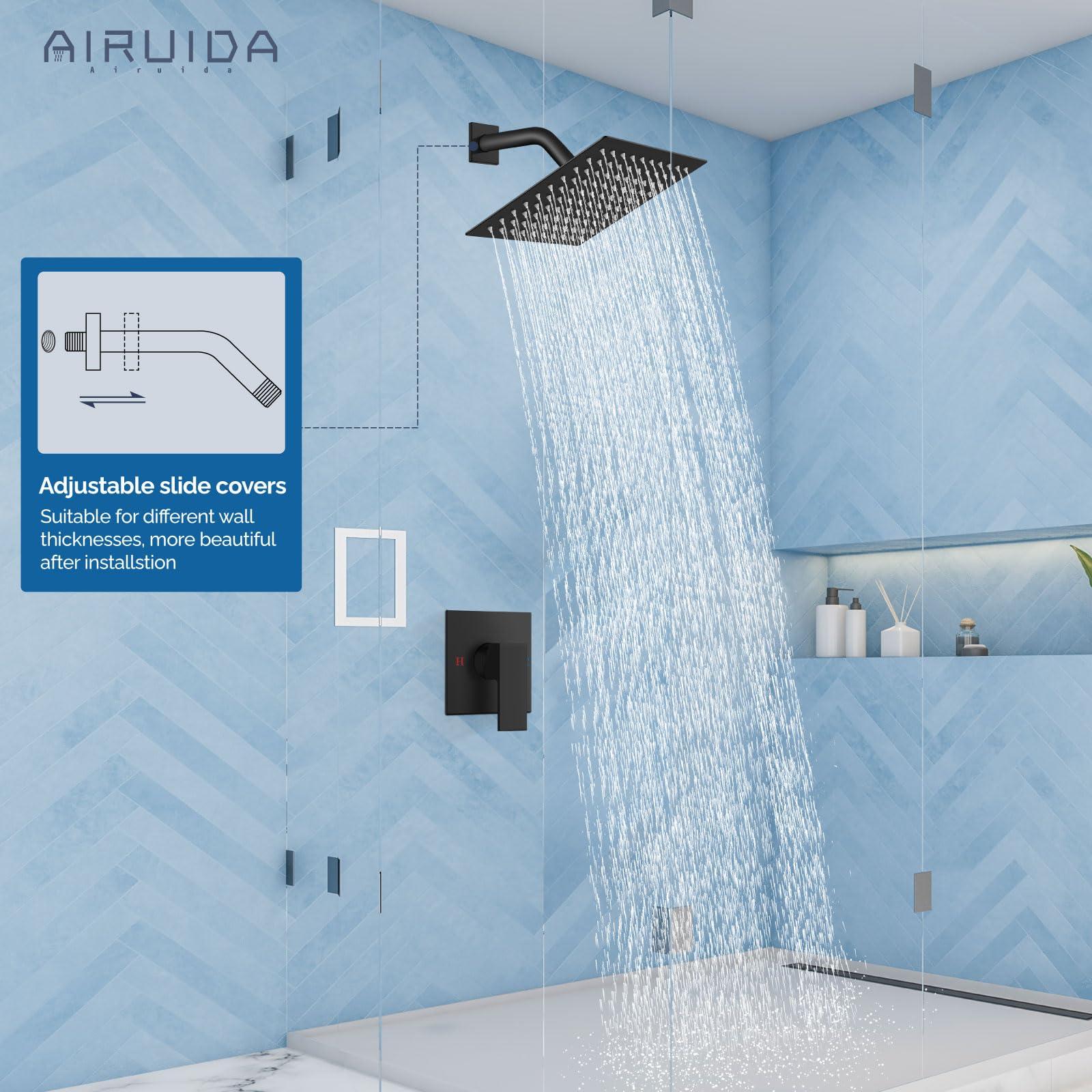 Airuida Shower Faucet Set Bathroom Rain Shower System SUS304 Stainless Steel Single Handle With Male Threads Rough-in Valve Shower Trim Kit 8 Inch Wall Mount Shower Head Matte Black - Image 5
