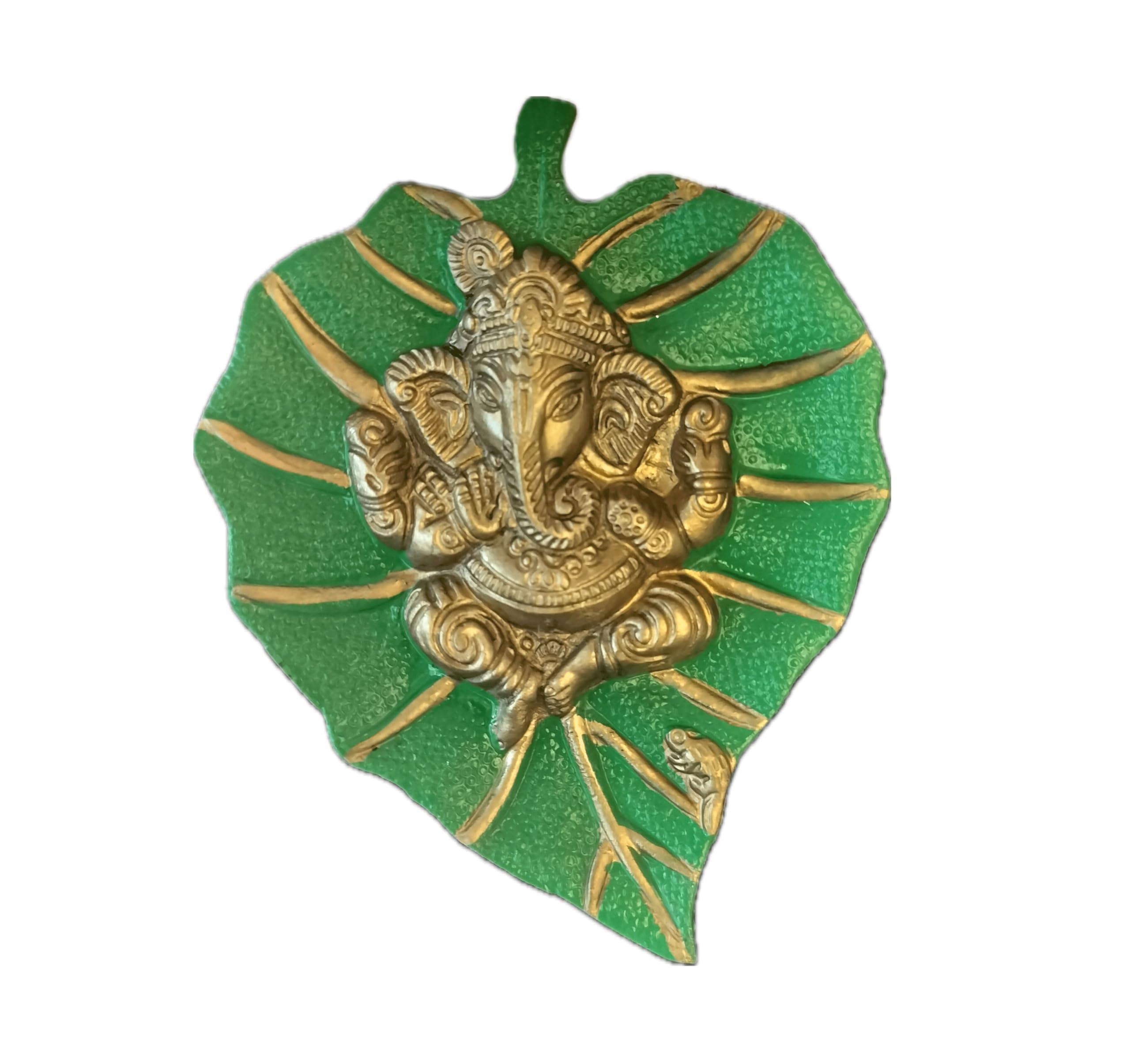 Charmy Crafts Metal Ganesha On Leaf, Wall Hanging Article for Wall Decor, Room Decor, Best for Housewarming, Wedding Gifts