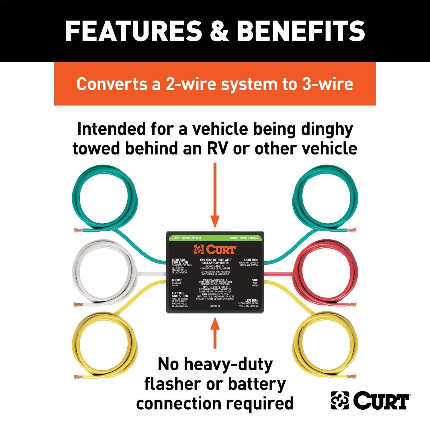 CURT 56196 2-to-3-Wire Splice-in Trailer Tail Light Converter for RV Dinghy Towing - Image 4