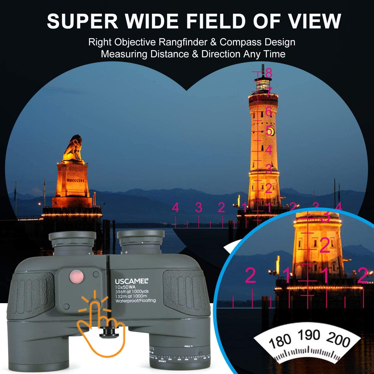 USCAMEL 10X50 Marine Binoculars for Adults with Rangefinder Compass, Waterproof Marine Binoculars for Sailing Boating Fishing - Image 5