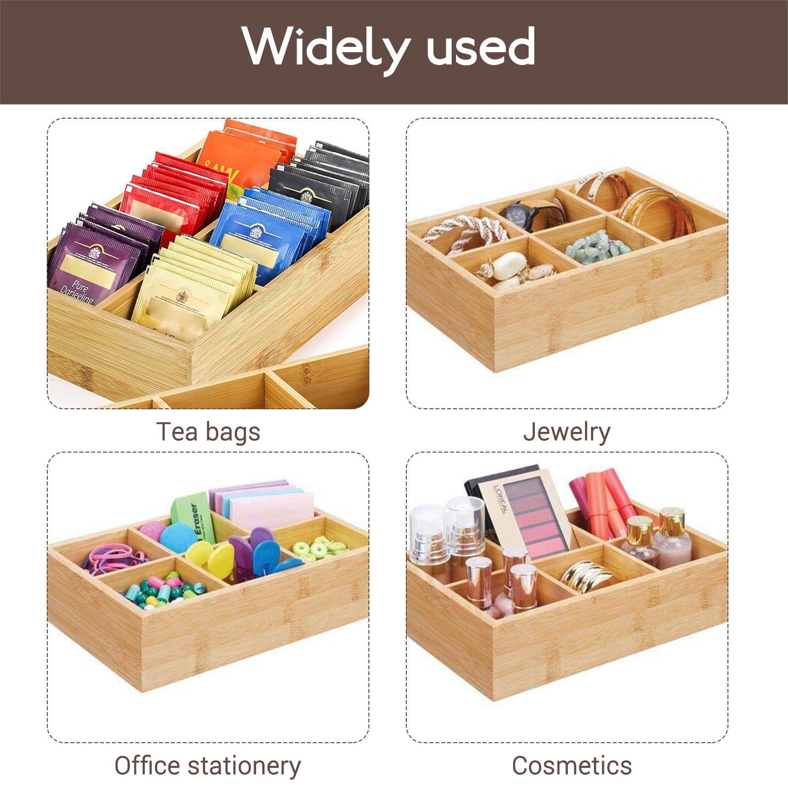 Tea Bag Organizer for Drawer,Bamboo Divided Tea Bag Container,Tea Bag Storage Holder for Office Kitchen Countertop Cabinet Pantry Drawer - Image 5