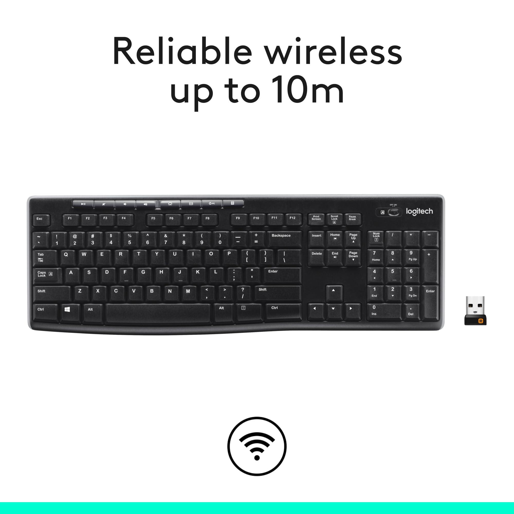 Logitech K270 Wireless Keyboard for Windows, 2.4 GHz Wireless, Full-Size, Number Pad, 8 Multimedia Keys, 2-Year Battery Life, Compatible with PC, Laptop, Black - Image 4