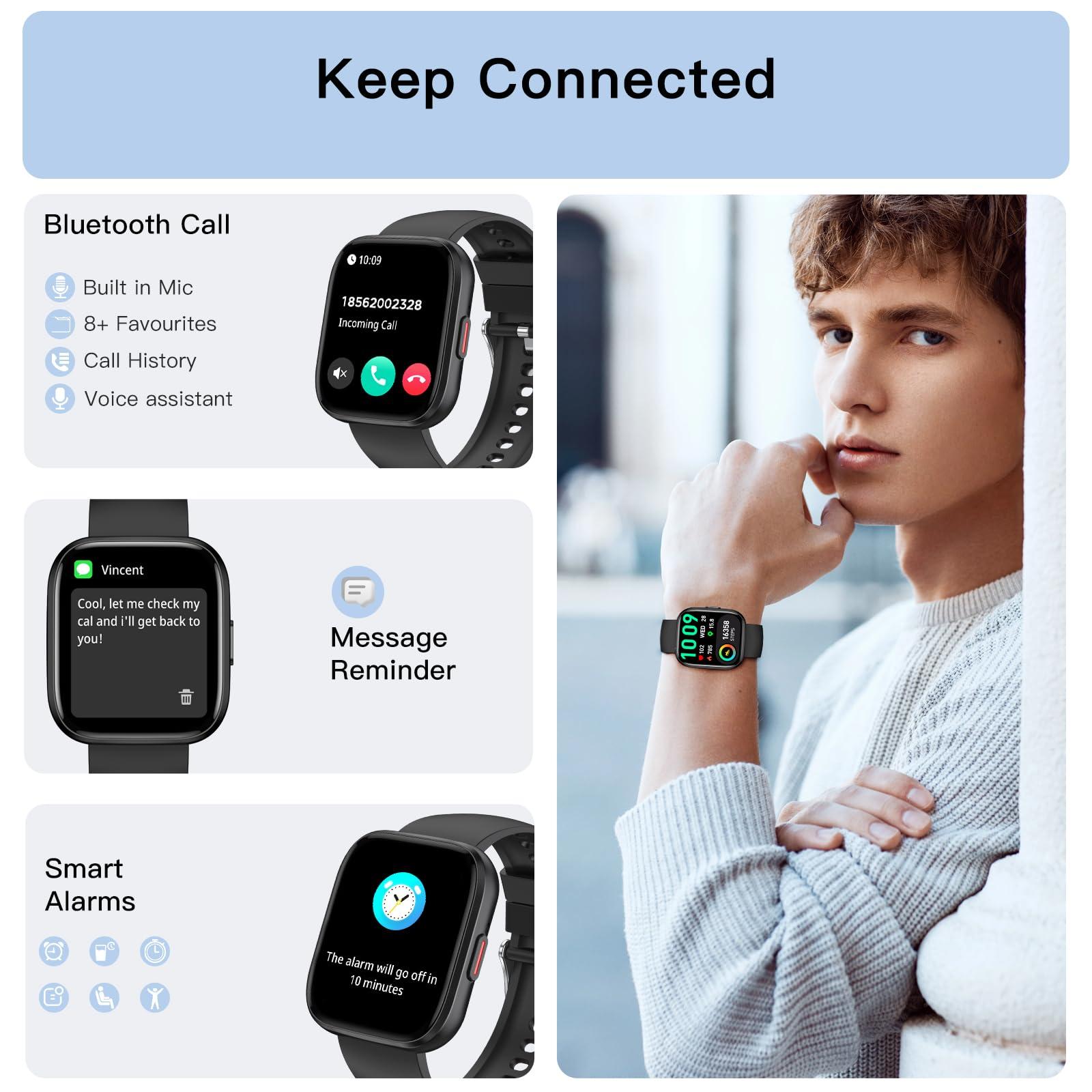 Smart Watches for Men Women Answer/Make Call, 1.85" Fitness Watch with 120+ Sports Modes, Heart Rate/Blood Oxygen/Activity Tracker, Pedometer, IP68 Smartwatch for iOS Android Samsung (Black, 1.85”) - Image 2