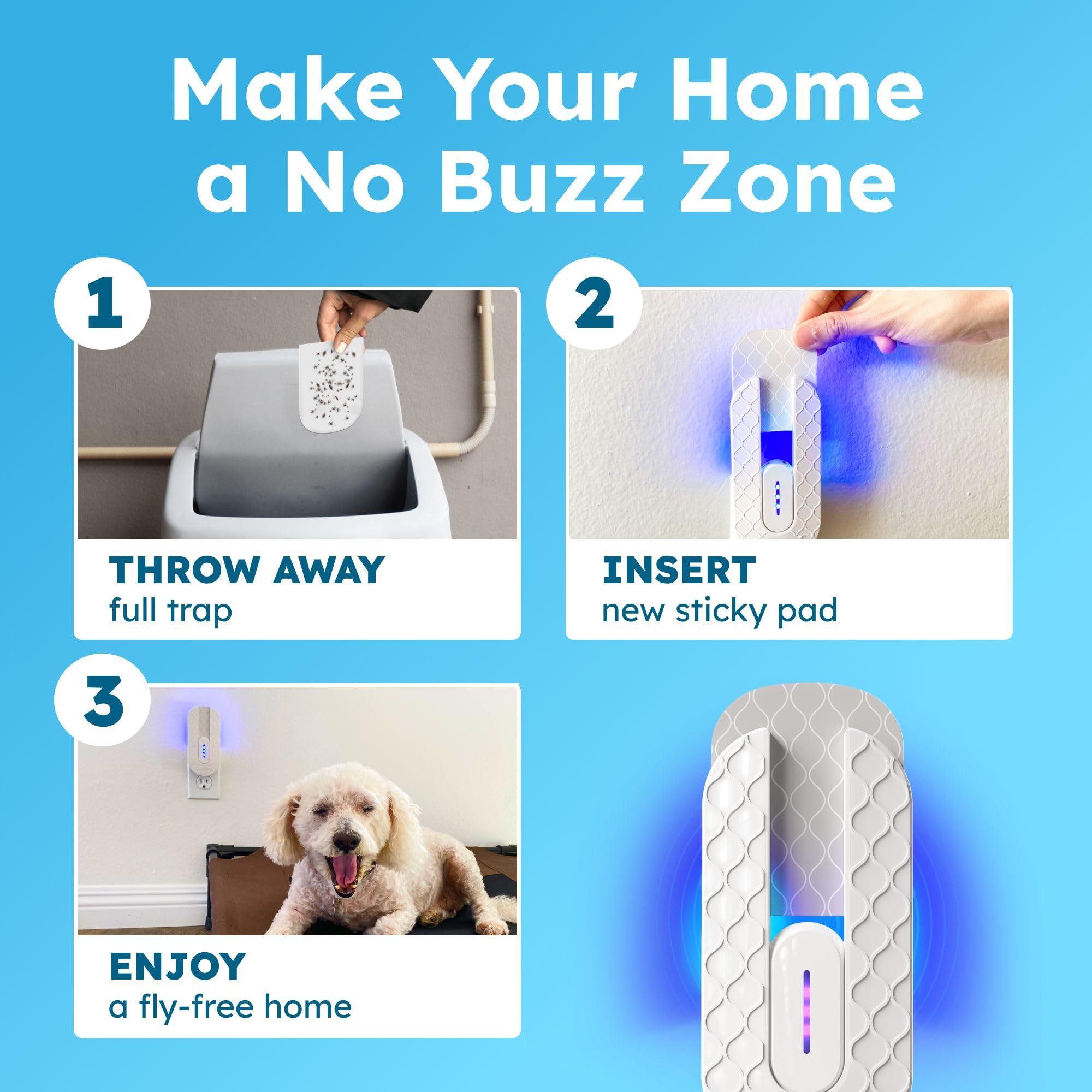 BugMD No Buzz Zone - Flying Insect Trap Catcher Indoor Fly Safer Home Fruit Traps for Gnat Moth Mosquito Bug Light Plug in Killer Refillable Uv Zapper Flea Inside and Indoors 1 Device + 6 Refill - Image 6