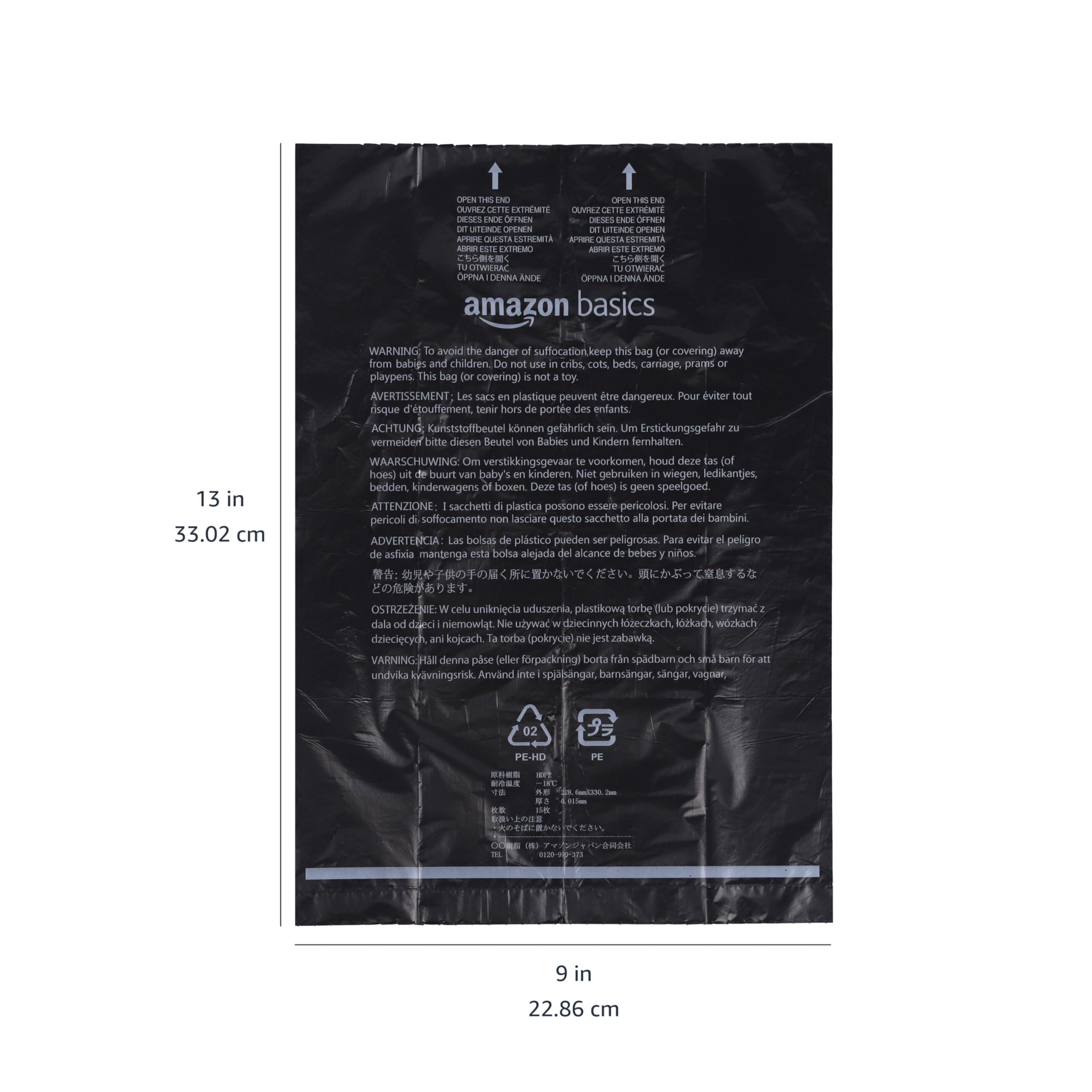 Amazon Basics Dog Poop Leak Proof Bags with Dispenser and Leash Clip, Unscented, 300 Count, 20 Pack of 15, Black, 13 x 9 Inch - Image 5