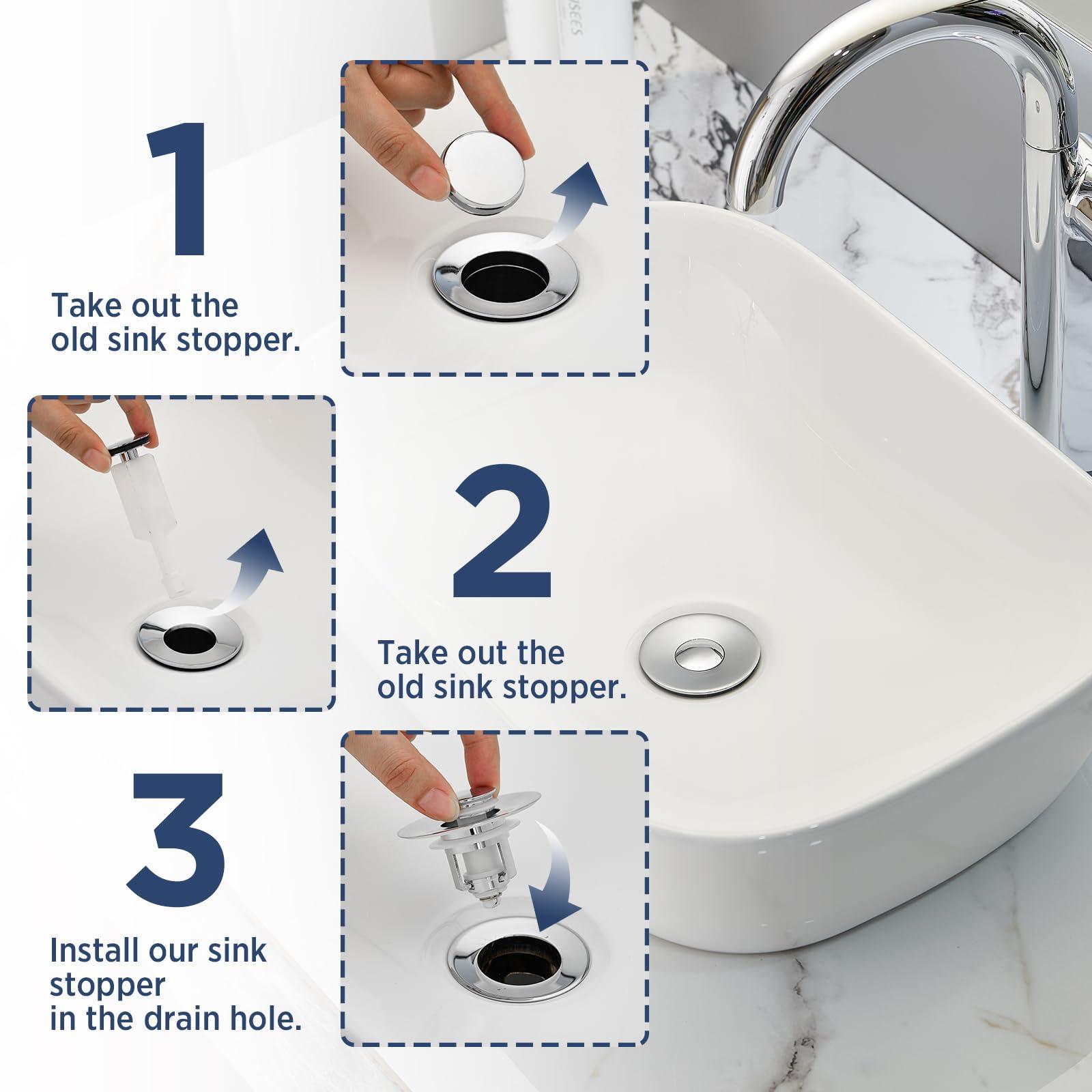 ADKADI Universal 2 in 1Bathroom Sink Stopper, 2 Pack Pop Up Bathroom Sink Drain Strainer for 1.06"-1.65" Basin Drain Holes, Anti Clogging Drain Filter(Chrome Silver) - Image 4