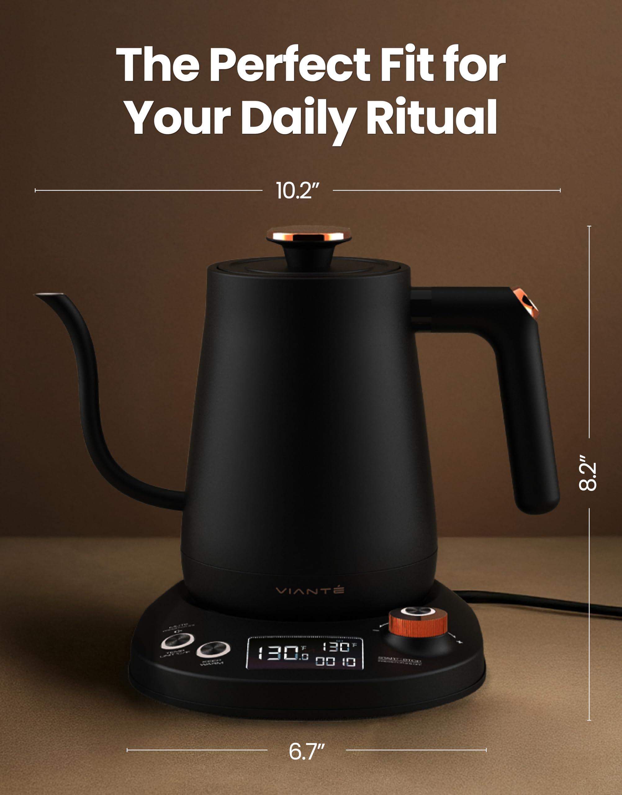Vianté Electric Gooseneck Kettle with Precise Temperature Control. Pour Over Coffee & Tea Kettle. Boil-Dry Protection & Keep Warm Function. Stainless Steel, BPA-Free. Includes V60#2 Filters. 0.8L - Image 2