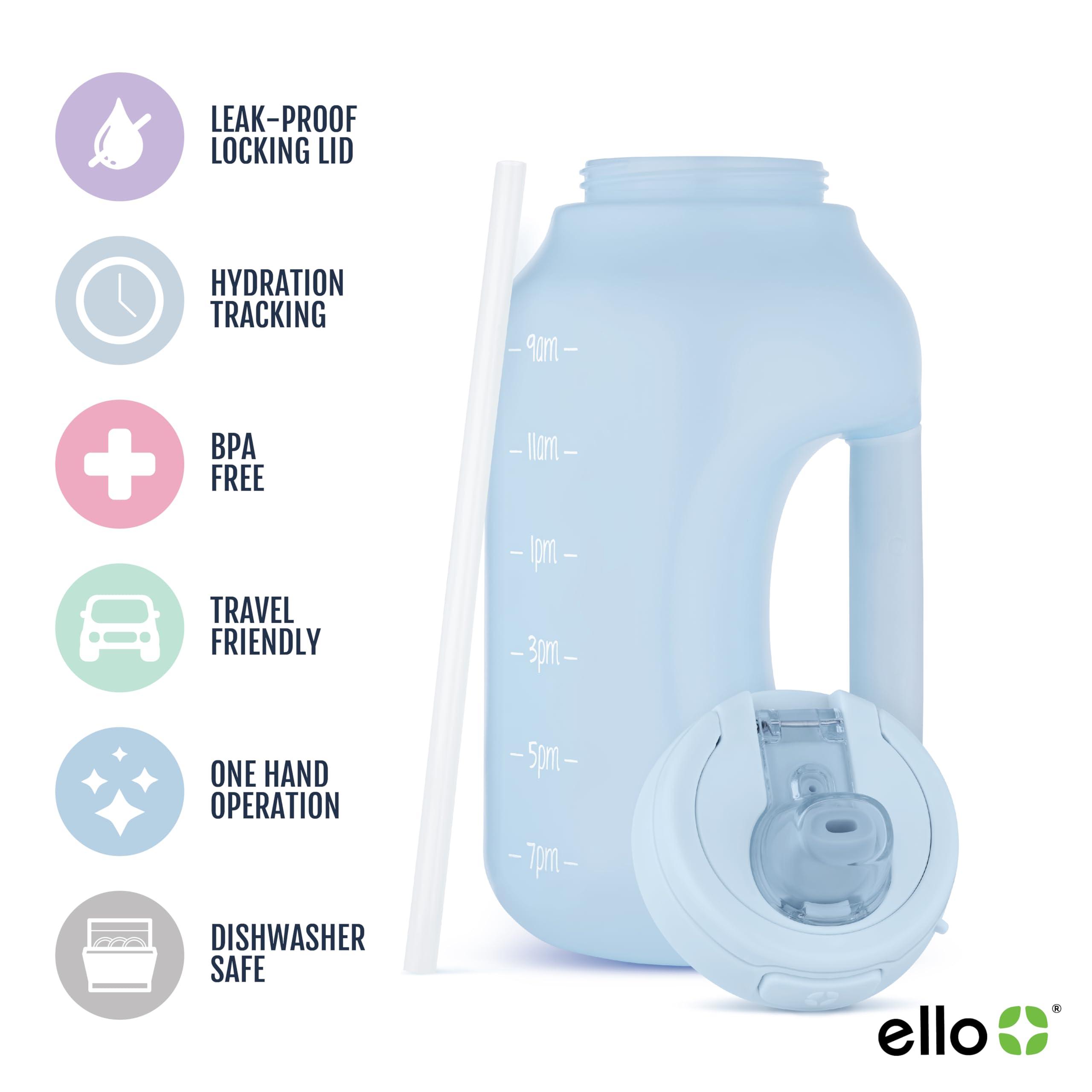 Ello Hydra 64oz Half Gallon Water Jug with Handle and Motivational Time Markers for All Day Hydration, Plastic Reusable Water Bottle with Straw and Locking, Leak Proof Lid, BPA Free, Halogen Blue - Image 5