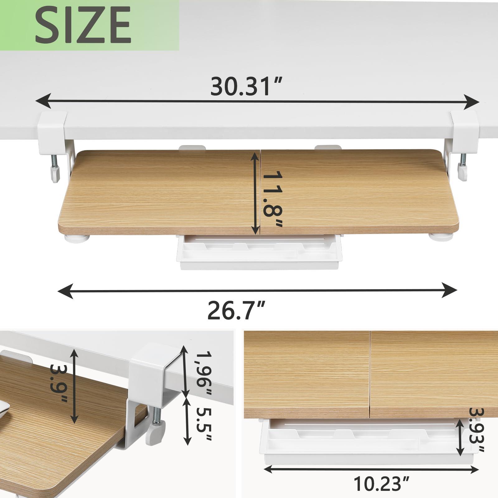 ETHU Keyboard Tray Under Desk, 26.77" X 11.81" Large Size Keyboard Tray with C Clamp-on Mount Easy to Install, Computer Keyboard Stand, Ergonomic Keyboard Tray for Home and Office (Oak) - Image 3