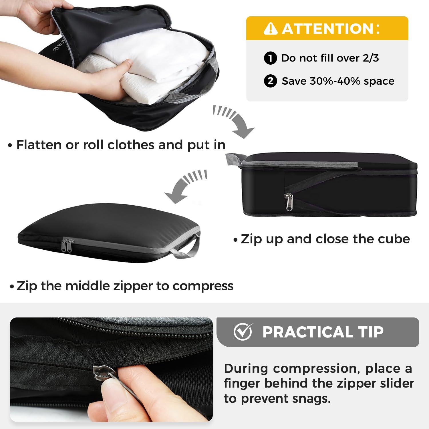 BAGAIL 4 Set/6 Set/8 Set Compression Packing Cubes Travel Accessories Expandable Packing Organizers (Cloth Pattern, 4-Black) - Image 5