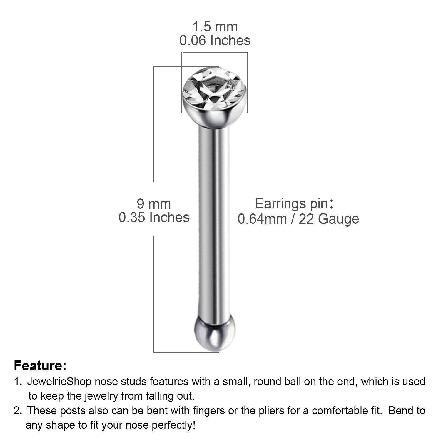 JEWELRIESHOP 40pcs Nose Studs Stainless Steel CZ Nose Rings Pins Piercing Jewelry Bone Studs for Women Men Hypoallergenic 22G - Image 4