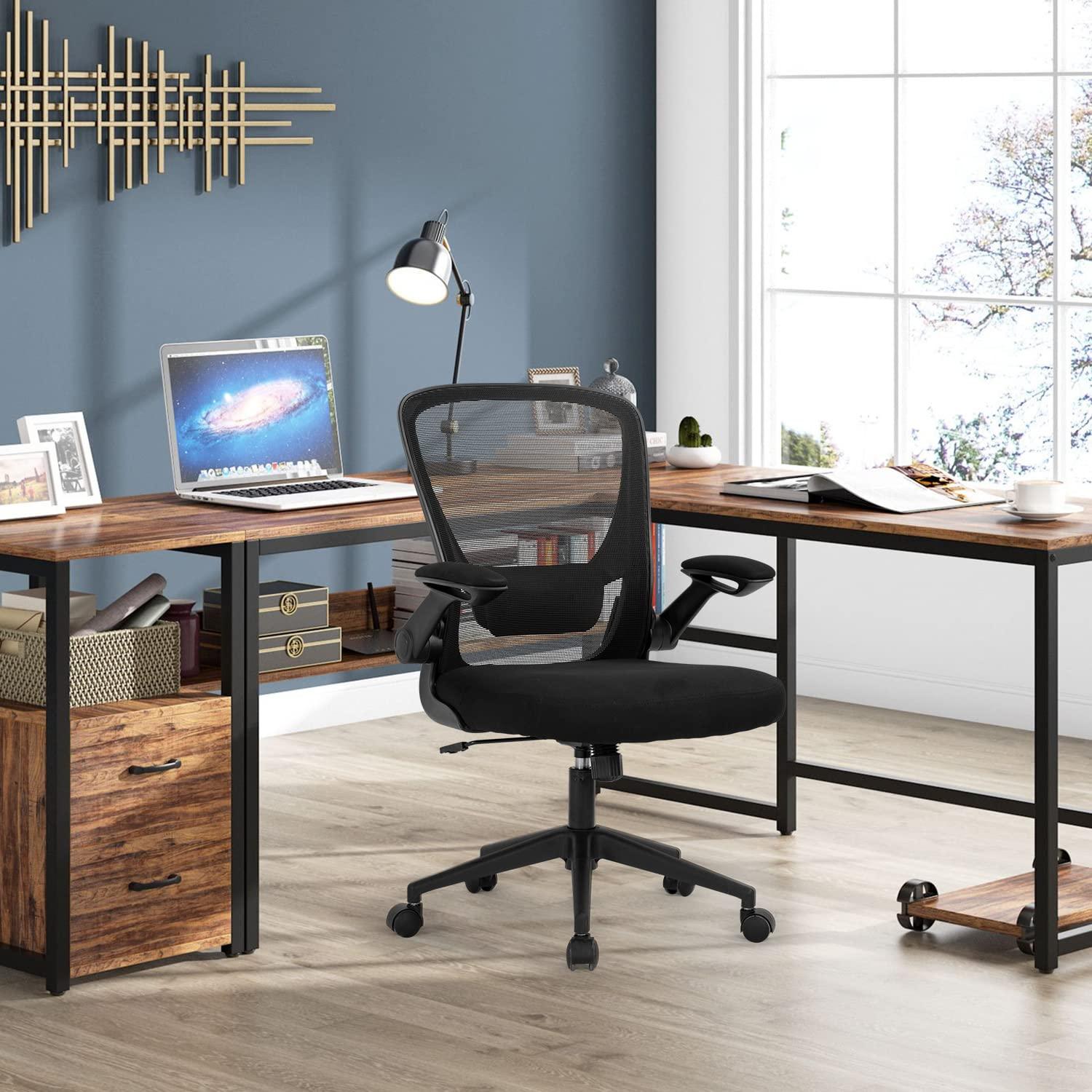 Office Chair Computer Chair Ergonomic Desk Chair Modern Rolling Executive Mesh Chair with Lumbar Support and Adjustable Mid Back Flip-up Armrests(Black) - Image 2