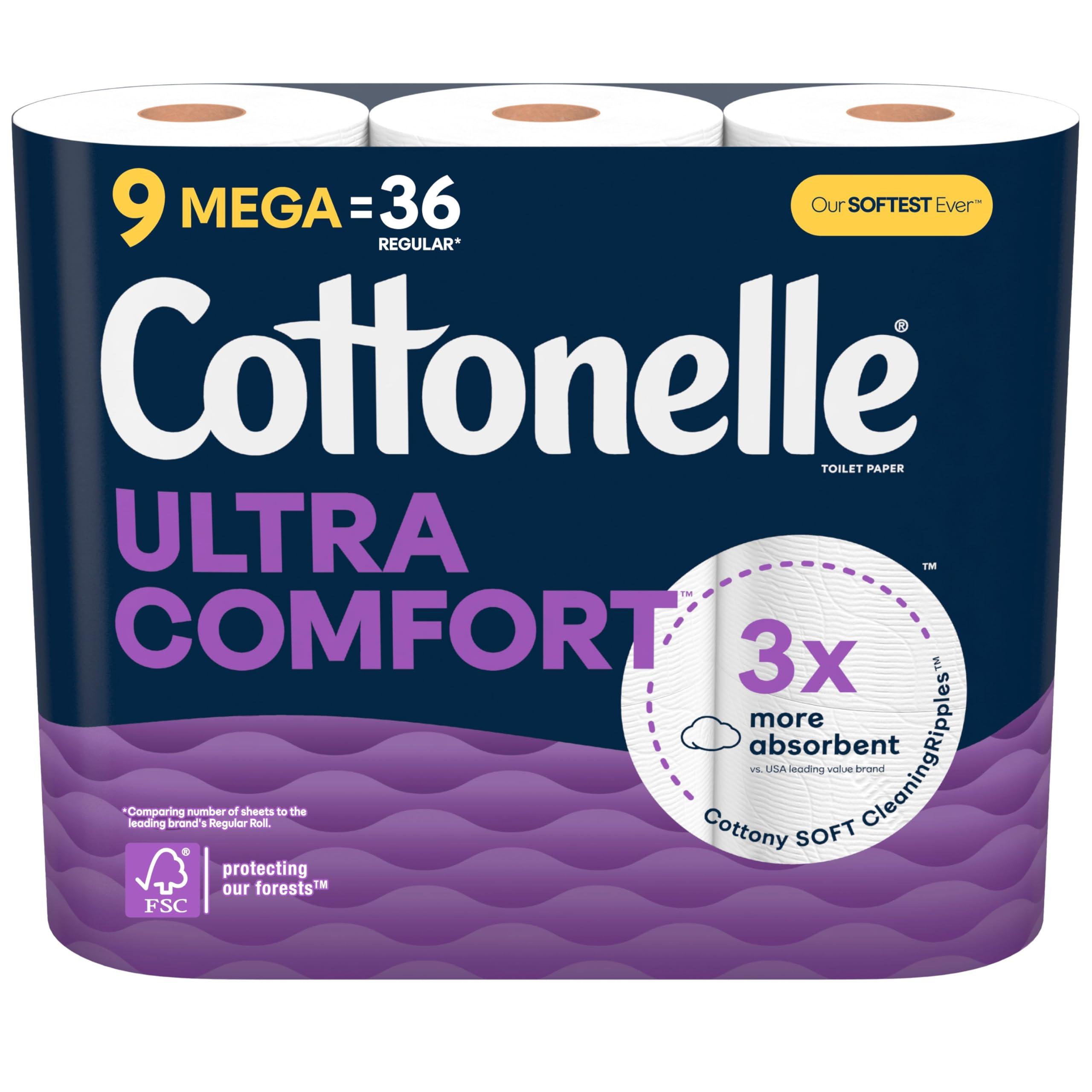 Cottonelle Ultra Comfort Toilet Paper, Strong Toilet Tissue, 9 Mega Rolls