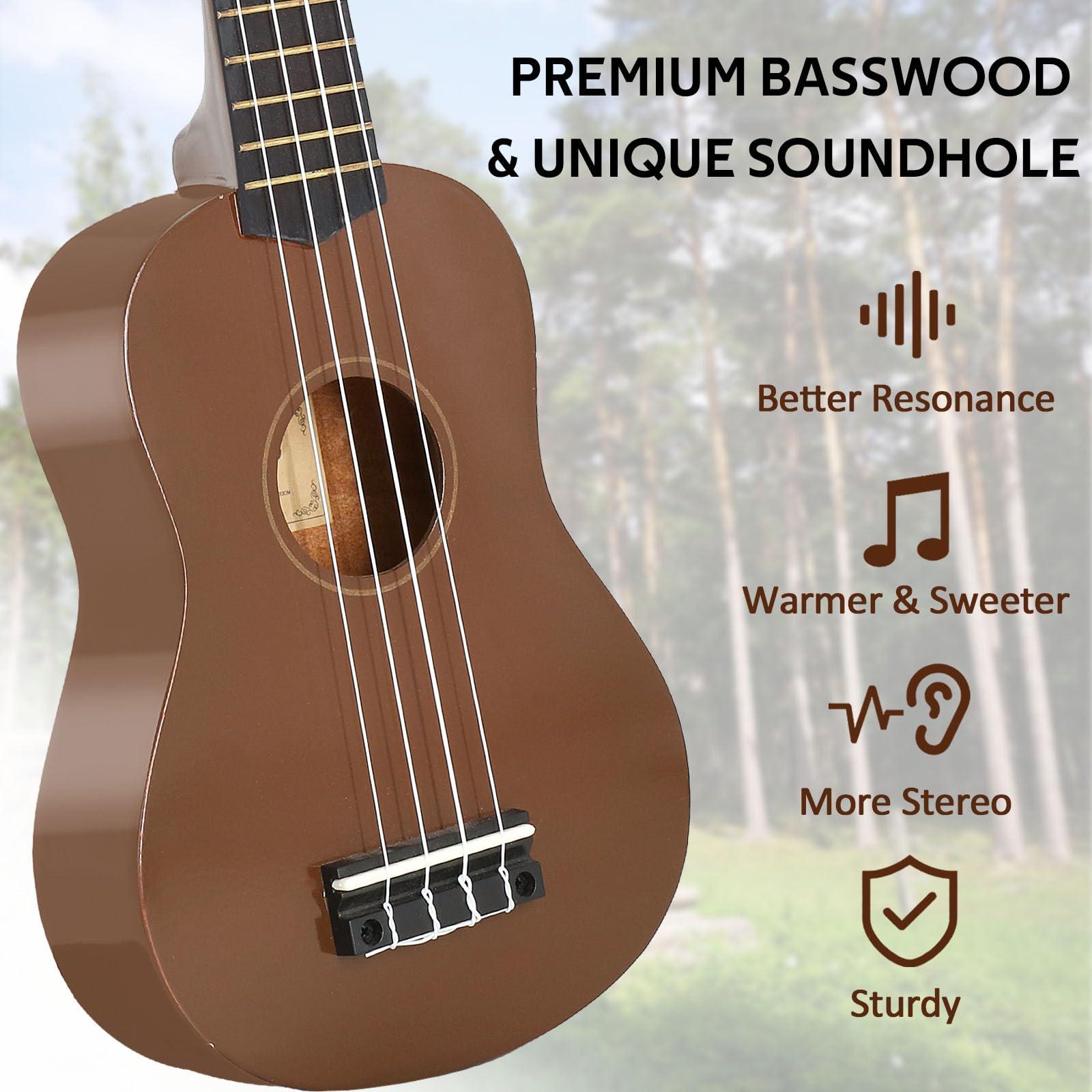 POMAIKAI Soprano Wood Ukulele Starter Ukelele Hawaii Guitar 21 Inch for Beginners and Students(Brown) - Image 3