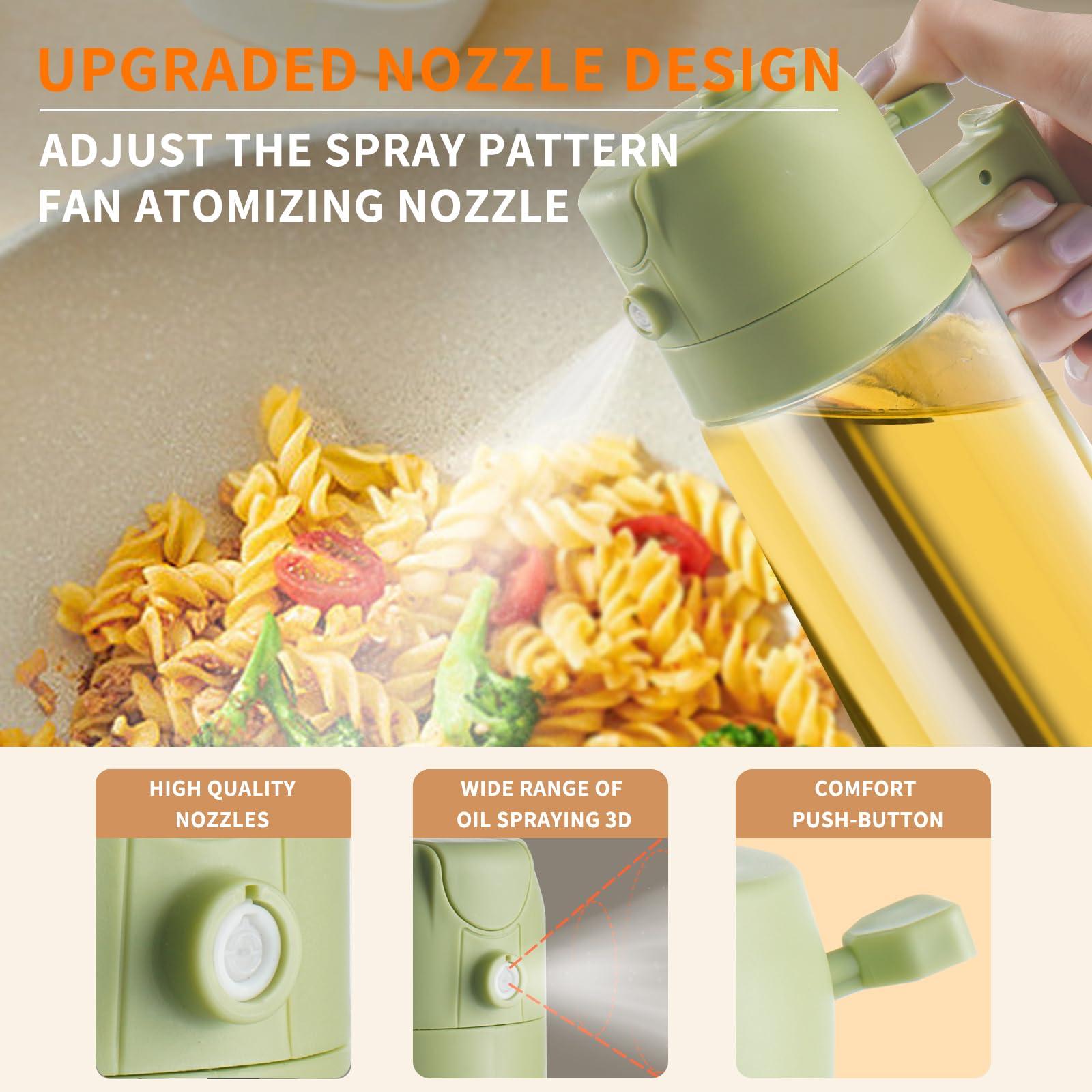2 in 1 Olive Oil Dispenser and Oil Sprayer Premium Glass Oil Bottle with Non-Drip Spout Oil Mister for Cooking, Kitchen, Salad, Barbecue Green+Black 470ML/ 15.9fl.oz 2pcs - Image 5