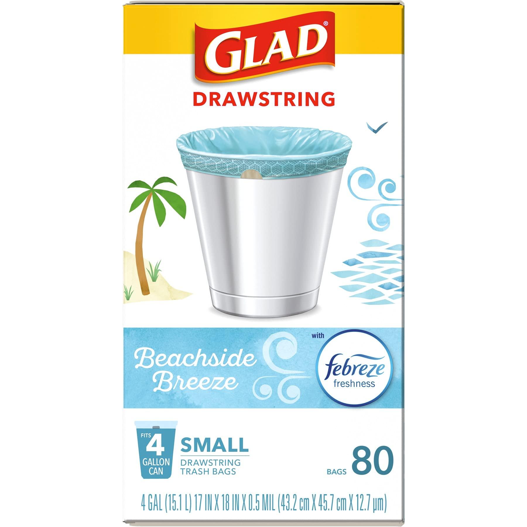 Glad Odorshield Small Drawstring Trash Bags, 4 Gal, Febreze Beachside Breeze, 80 Ct, Pack May Vary - Image 12
