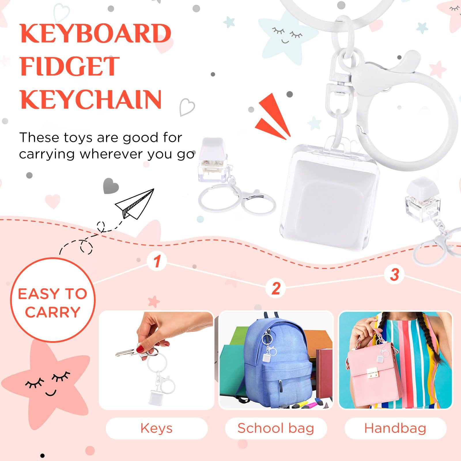 Shappy 6 Pcs Keyboard Fidget Toys, Fidget Keychain, Fidget Keyboard Clicker Keychain Gift, Keychain Button Stress Relief Gifts for Adult Office Home School, ADHD Toy, Cool Fidgets(White) - Image 5