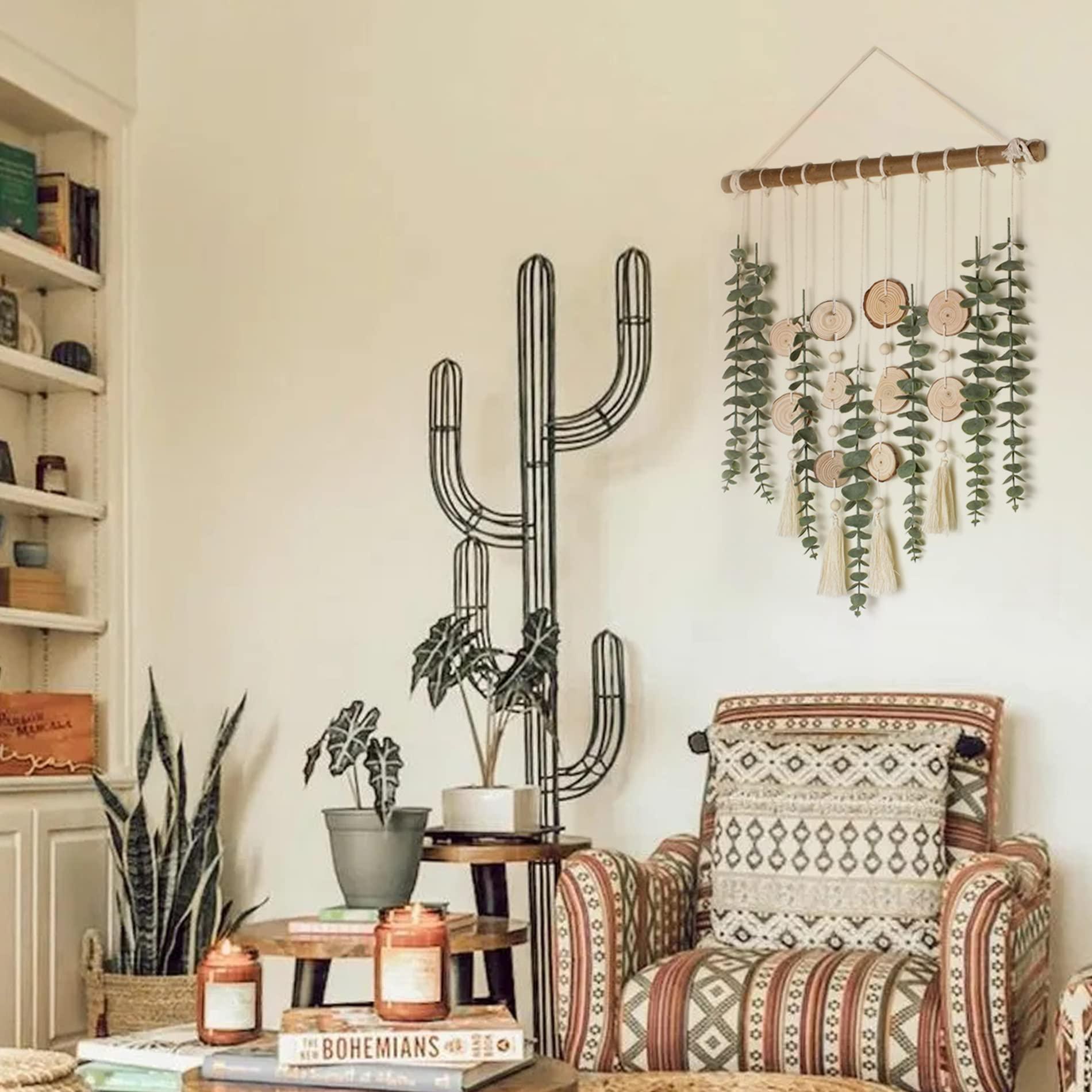 Artificial Eucalyptus Wall Decor Fake Greenery Leaves Stems Wall Hanging Plants on 16.5 inch Wooden Stick Boho Rustic Farmhouse Decor for Bedroom Kitchen Dining Room Bathroom - Image 6
