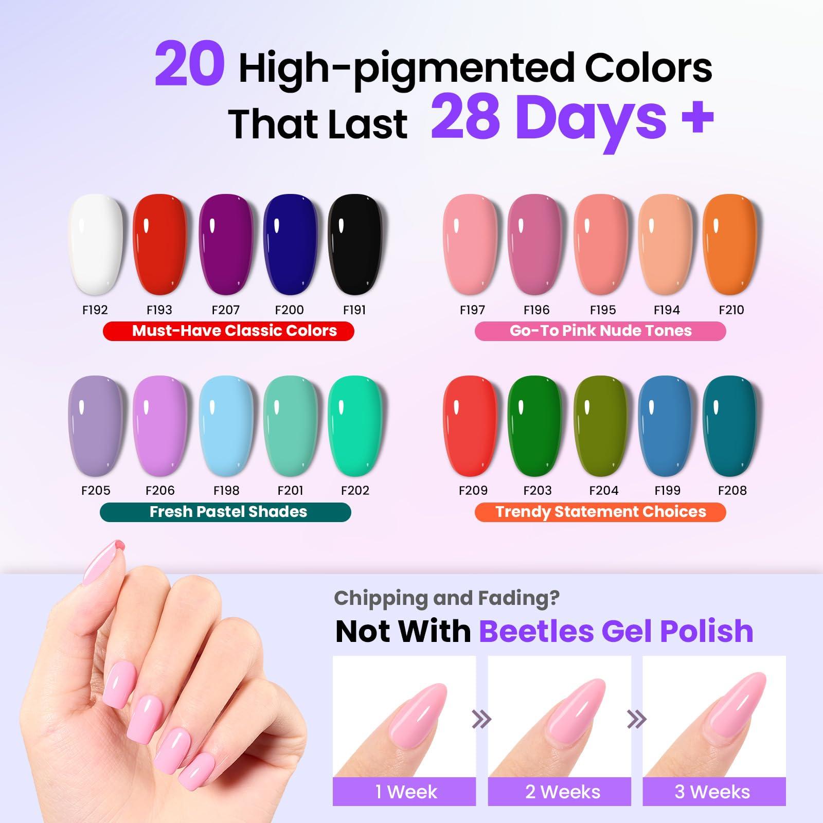 Beetles Gel Nail Polish Kit with UV Light - 31Pcs Nail Polish Set Popular Color Gel with Base and Matte&Glossy Top Coat Soak Off All Season Gel Nail Set Nail Art Gift for Women & Girls - Image 2