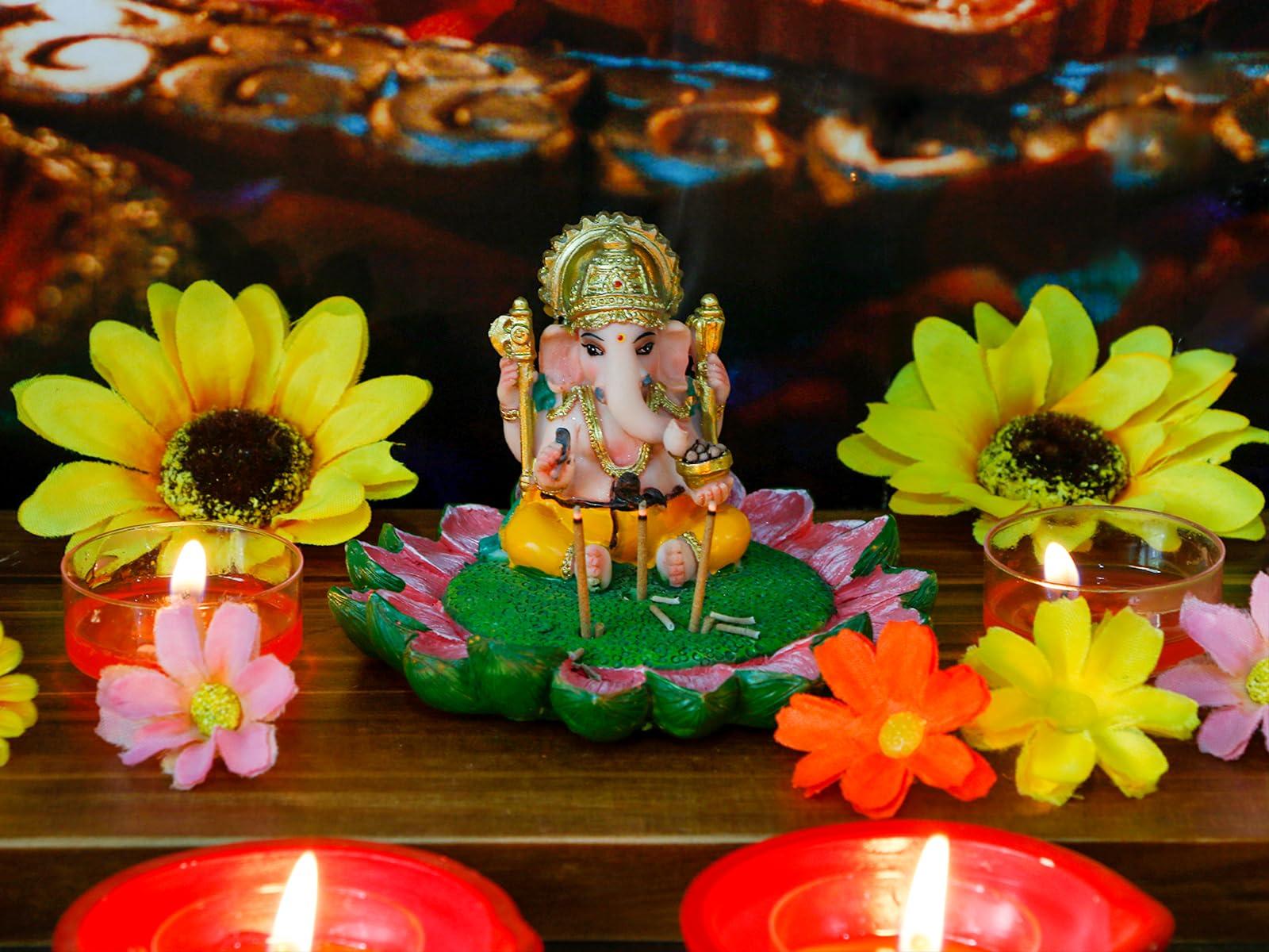 alikiki Hindu God Ganesha Idol Statue - 3.8" L Ganesh Incense Burner/Holder India Ganapati Pooja Item Home Office Temple Mandir Shrine Altar Diwali Puja Decor Ideal Gifts for Indian Friend Relative - Image 2