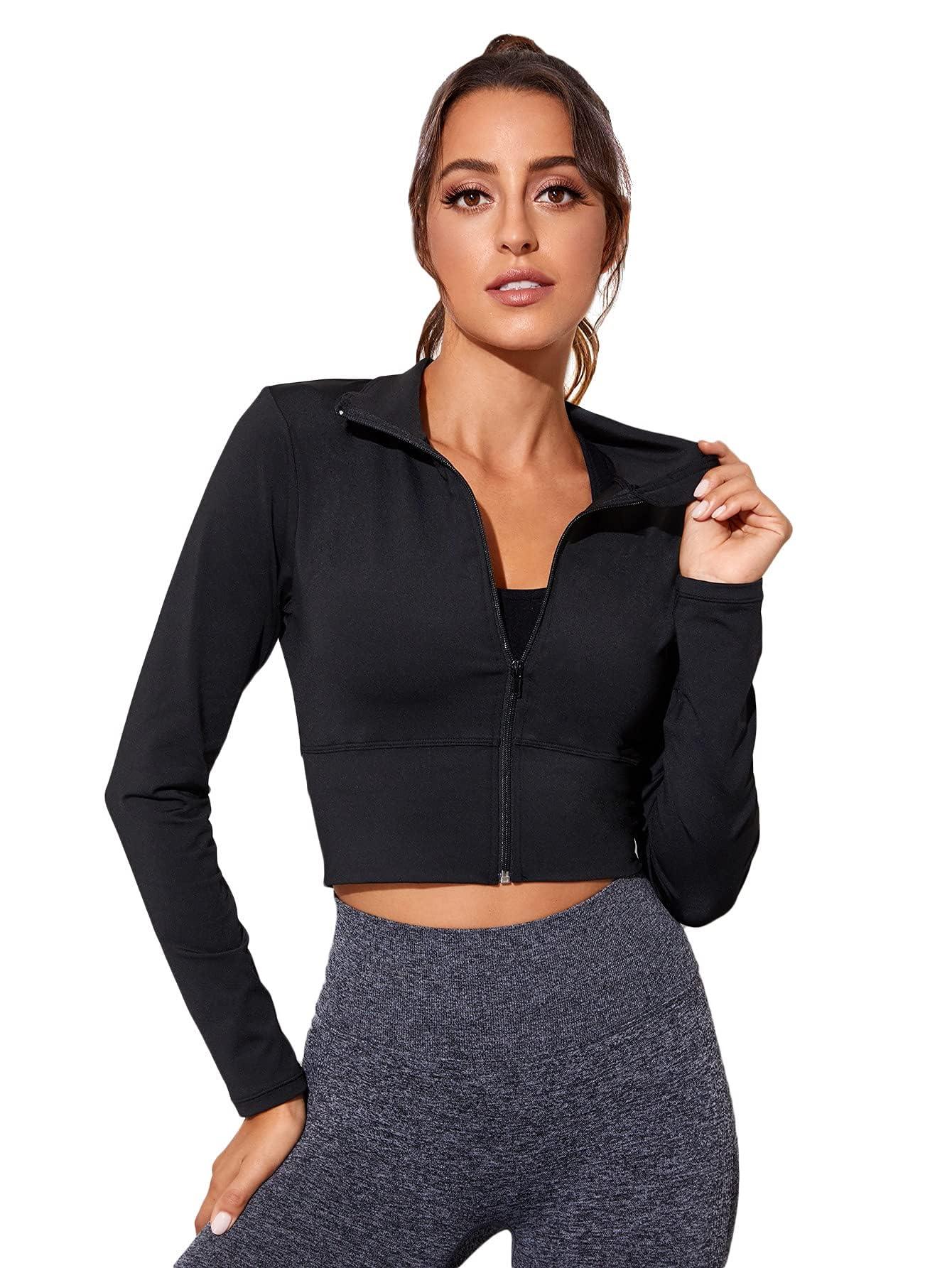 SOLY HUX Women's Lightweight Full Zip Athletic Long Sleeve Crop Running Workout Yoga Sportwear Jacket