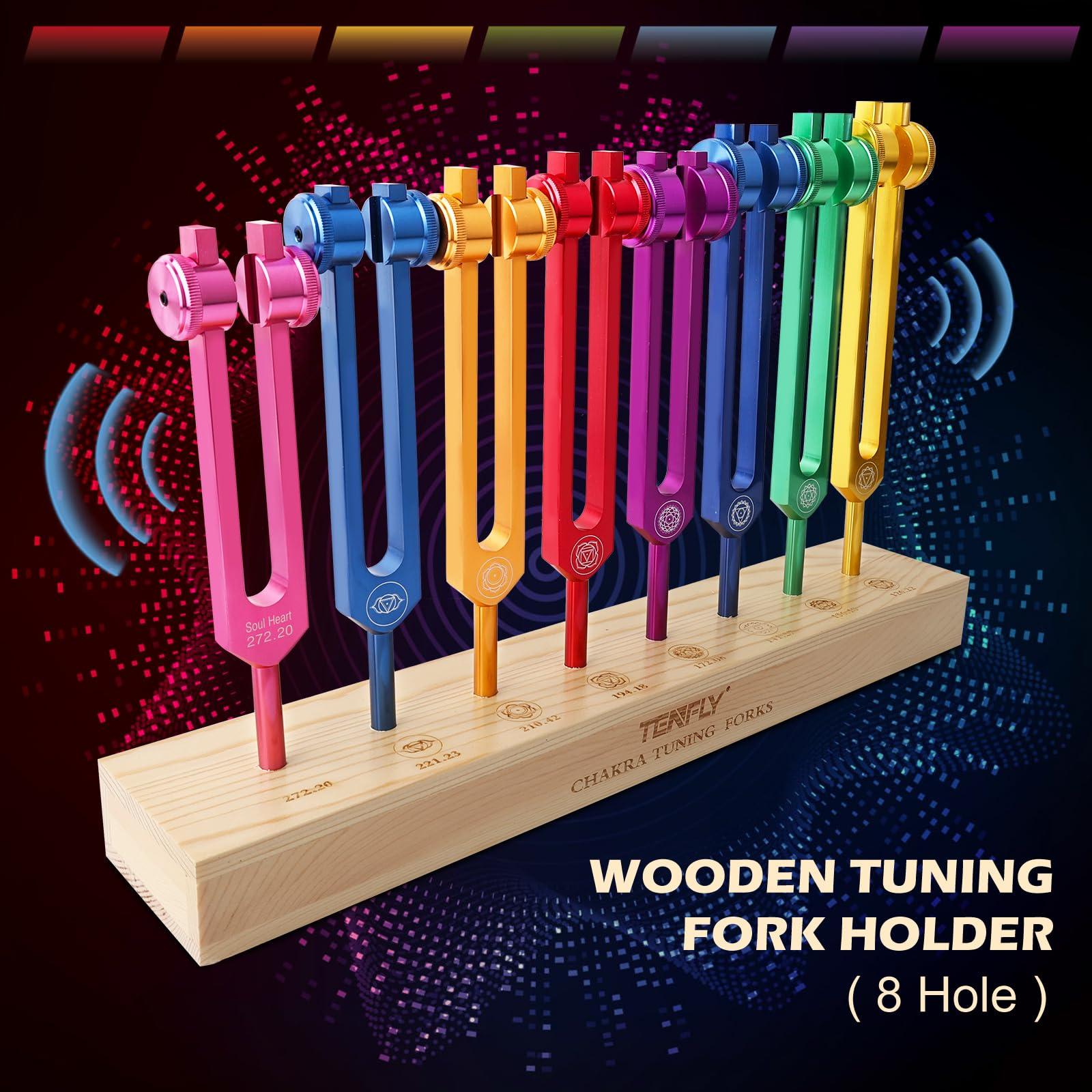 TENFLY Chakra Tuning Forks Set for Healing, 7 Chakra+1 Soul Purpose Weighted Tuning Forks for DNA Healing, Chakra, Sound Therapy etc, Multicolour(126.22 Hz, 136.1 Hz, 141.27 Hz, 172.06 Hz etc) - Image 4