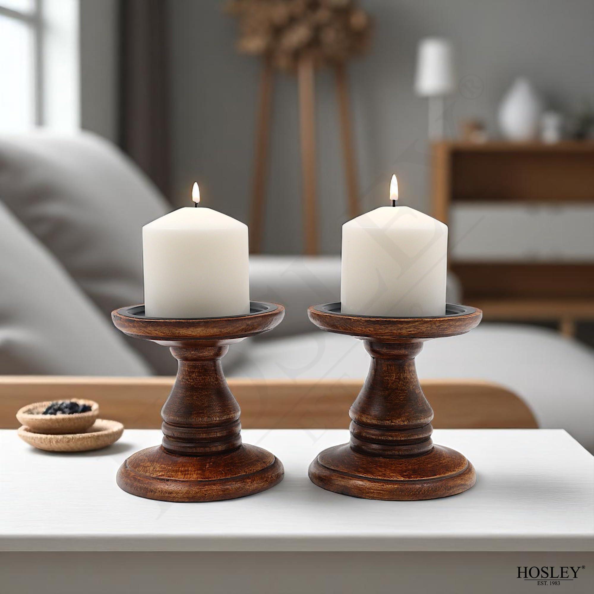 Hosley Set of 2 Brown Wood Pillar Candle Holders 5 Inch High Ideal Gift for Weddings Bridal Party Spa Reiki Meditation Votive LED Pillar Candle Gardens - Image 9