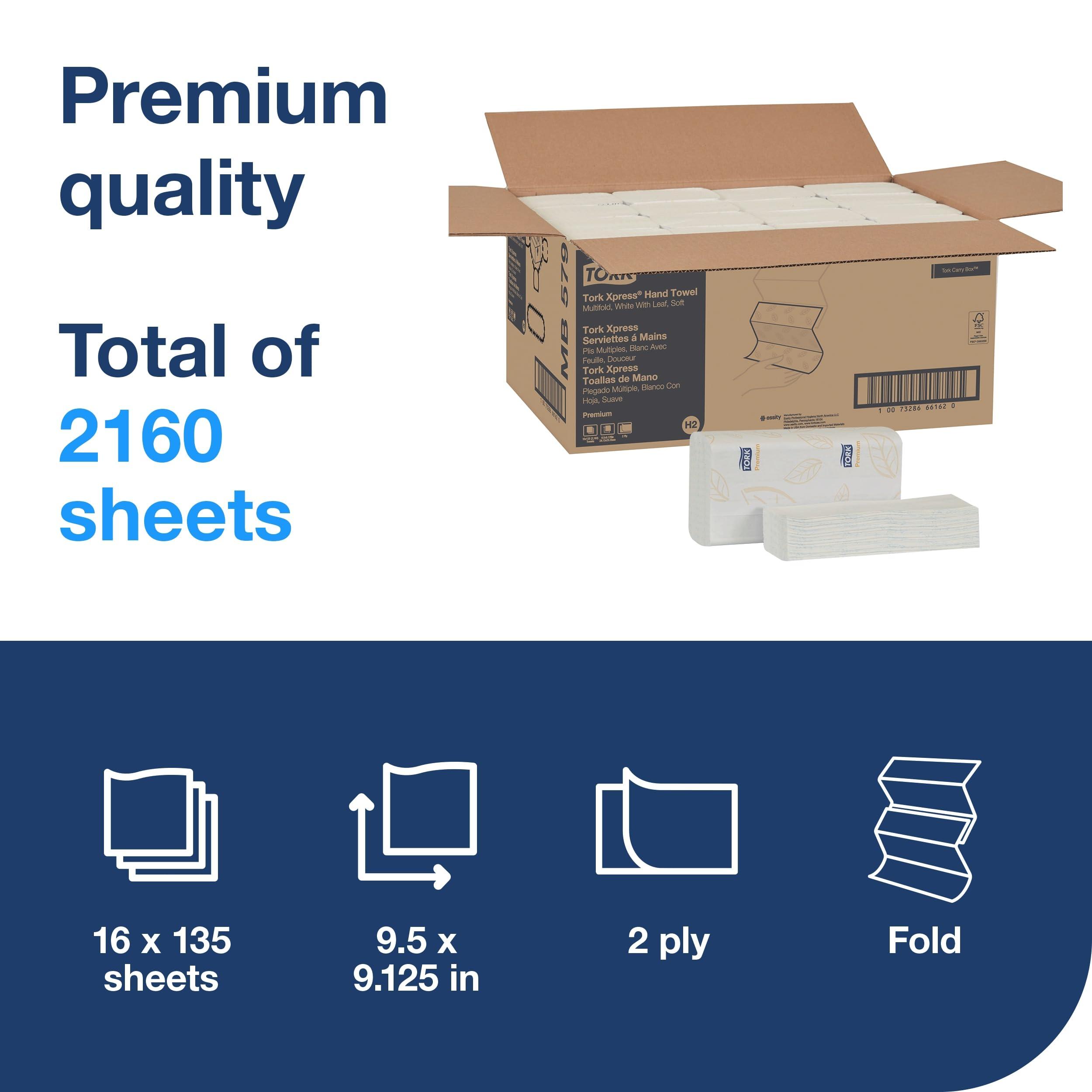 Tork Soft Xpress Multifold Paper Hand Towels White, H2 System Compatible 16 Packs X 135 Towels Each (MB579) - Image 2