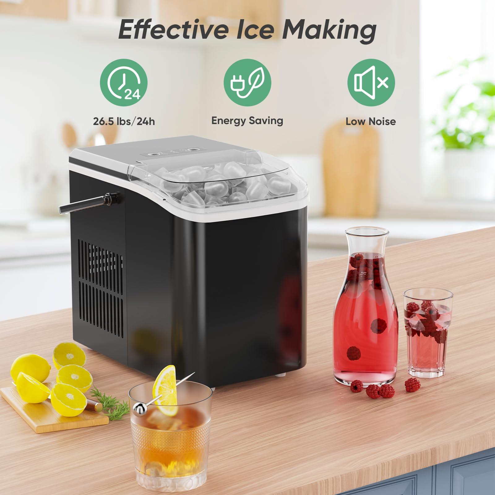 DUMOS Ice Maker Countertop Ice Machine Compact Size with Handle, 26lbs in 24Hrs, Black - Image 2