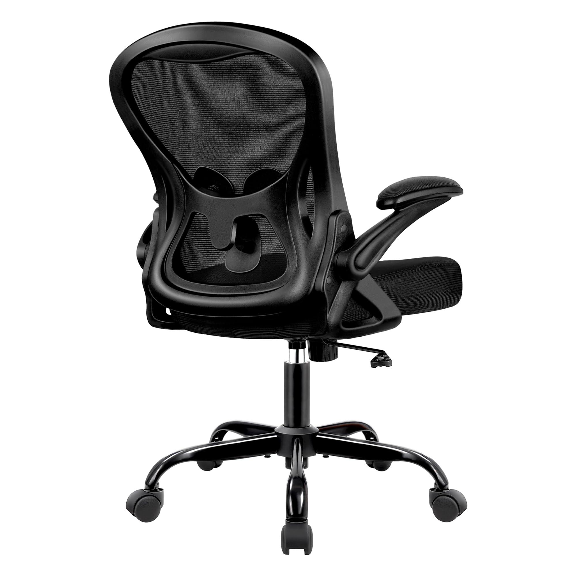 Winrise Office Chair Desk Chair, Ergonomic Mesh Computer Chair Home Office Desk Chairs, Swivel Task Chair Mid Back Breathable Rolling Chair with Adjustable Lumbar Support Flip Up Armrest (Black)