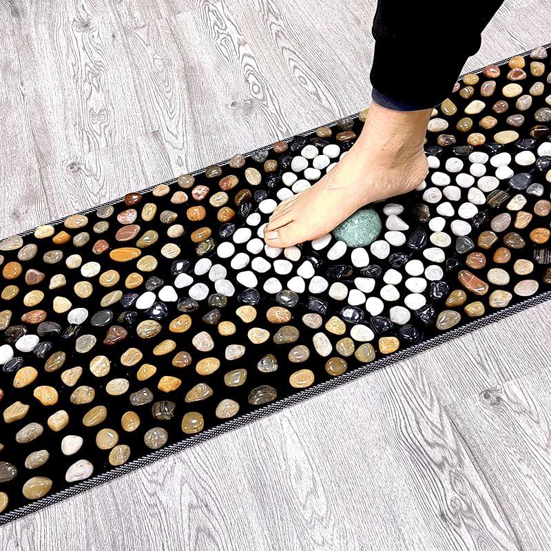 Generic Pebbles Cobblestone Foot Massage Mat for Reflexology Massage,Acupressure Relieve,Stimulates Blood Circulation for Pain Relief, 15.75*59.06in, Black - Image 7