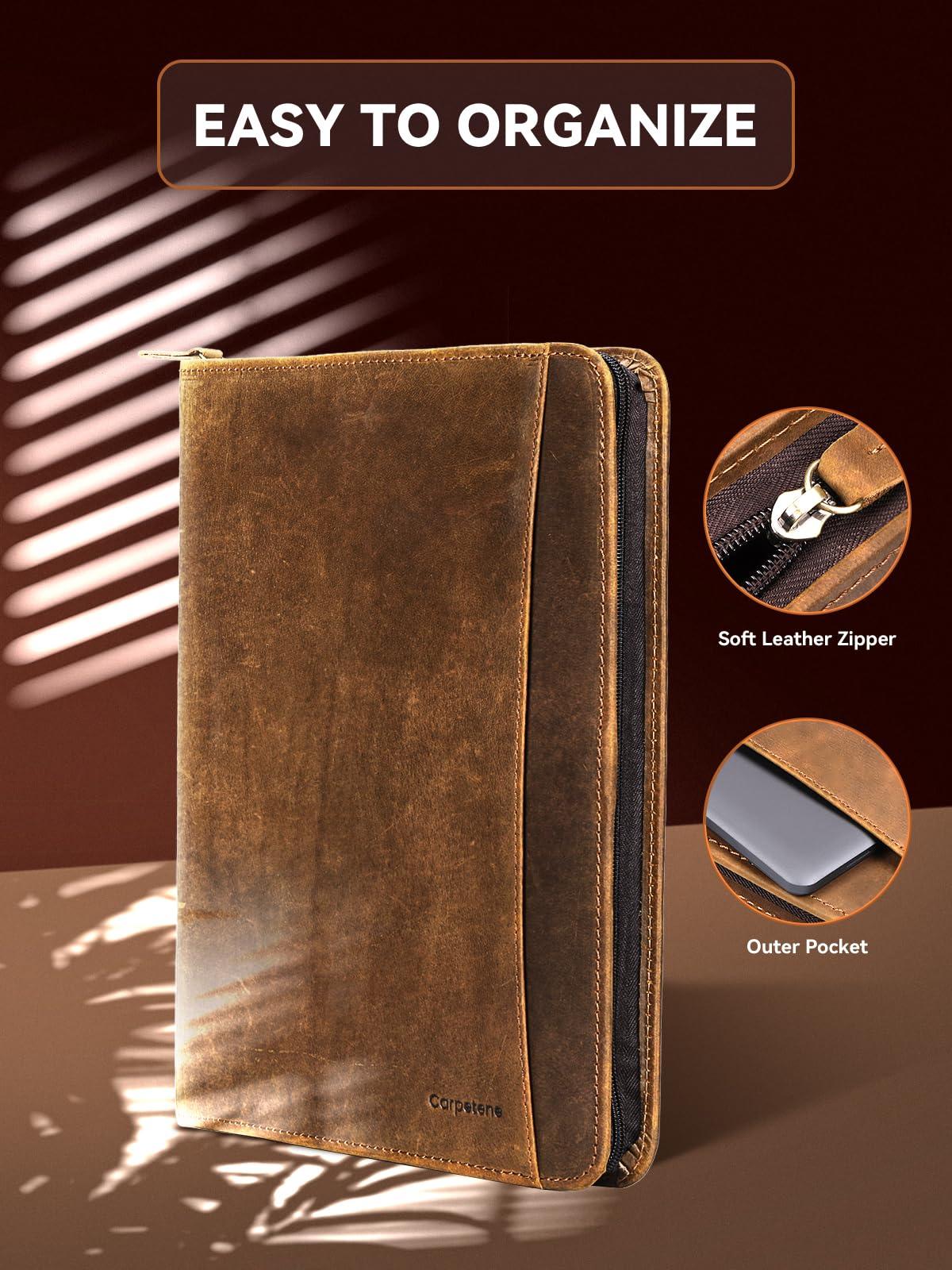 Carpetene Portfolio Binder, Leather Portfolio Organizer with Zipper, Stylish Brown Padfolio for Men Women, for Business, Legal Pad Holder, A4/Pad Compatible, Professional Genuine Leather Folio Folder - Image 5