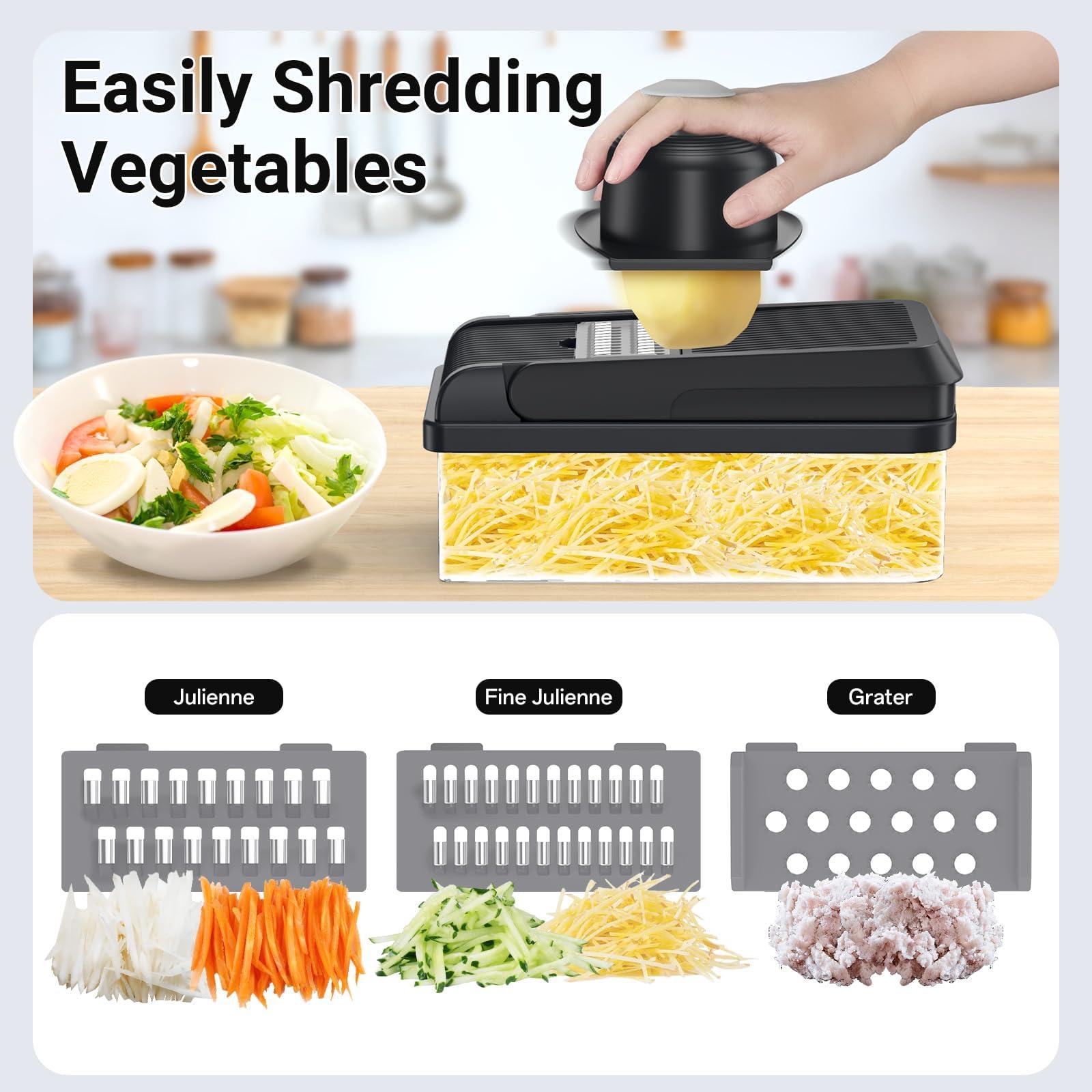SpaceHacks 12-in-1 Vegetable Chopper, Kitchen Gadgets with 7 Blades, Veggie, Food, Onion Chopper, Cucumber Slicer, Versatile Mandoline, Includes Egg Separator & Finger Guard, Gray - Image 5