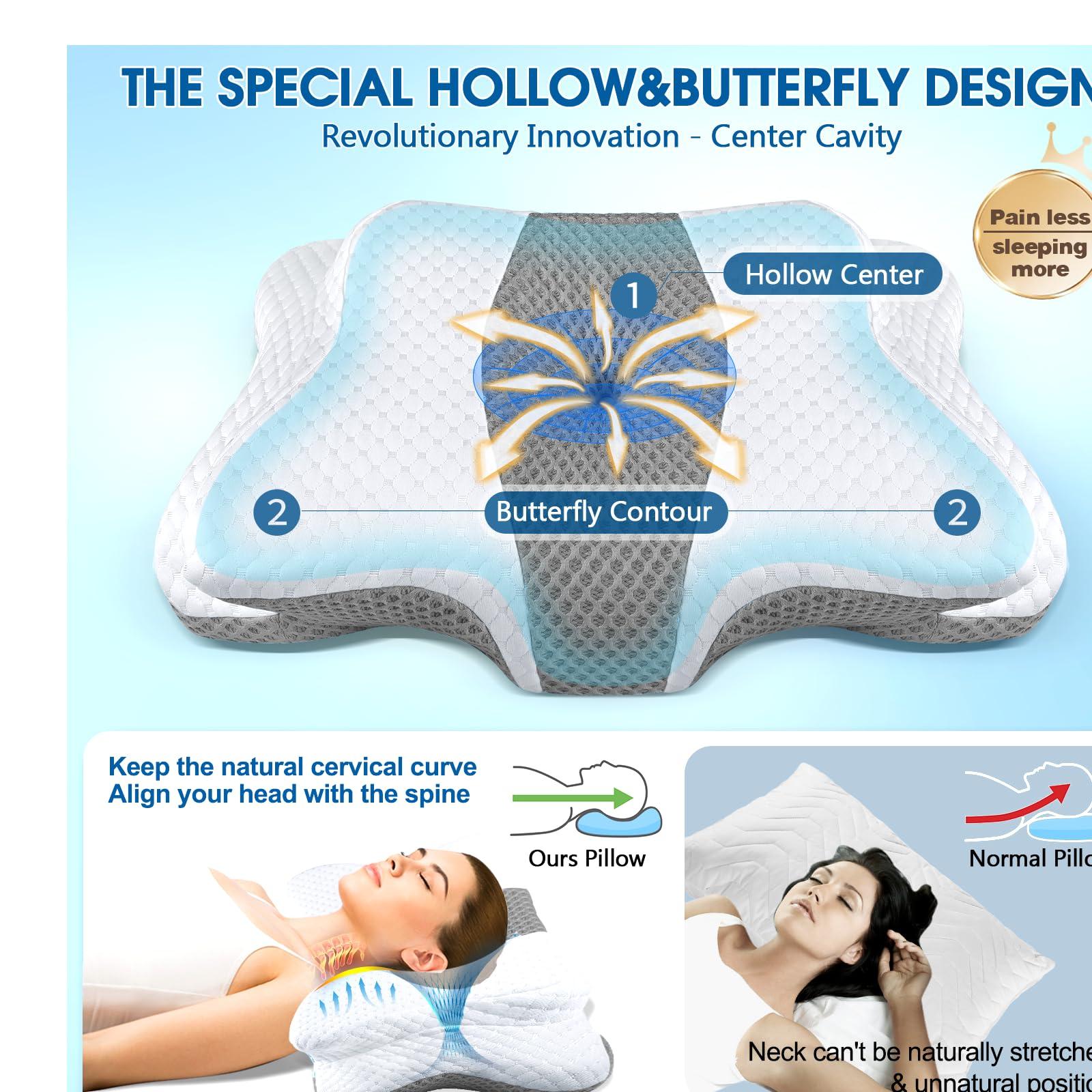 CHxxy Memory Foam Pillows, Cervical Pillow for Neck and Shoulder Pain Relief, Ergonomic Contour Bed Pillow, Soft for Side Sleep Stomach Sleeping and Back Sleeper - Image 3