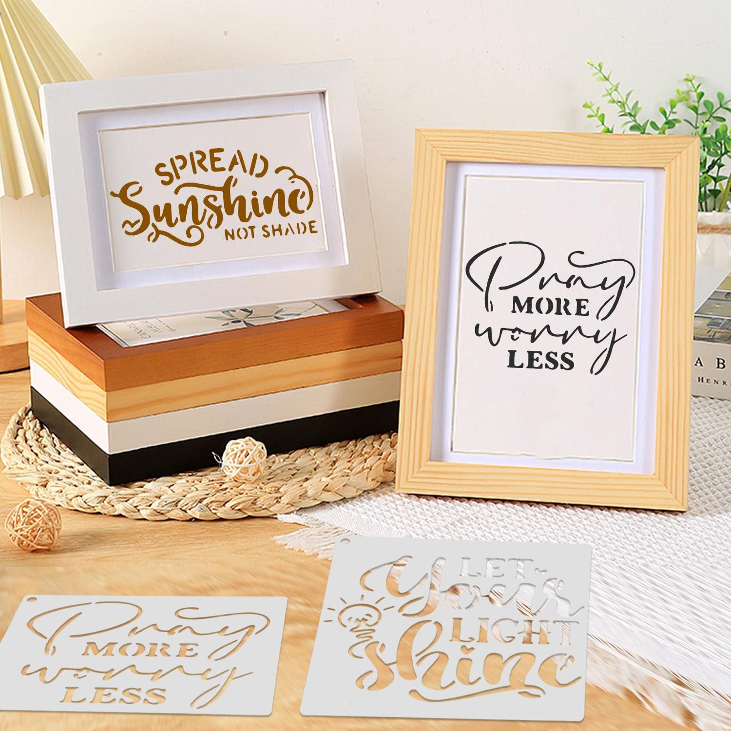 20 PCS Artistic Word Stencils, 4 Inch Inspirational Word Reusable Plastic Paint Templates, Quote Phrase Sayings Stencils Set for Painting on Wood Wall Canvas Fabric Paper Home Sign Furniture Canvas - Image 5