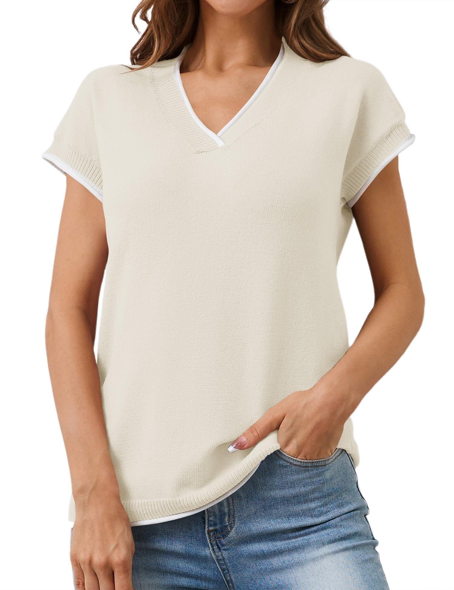 LUYAA Women Business Casual Sweater V Neck Summer Tops Lightweight Trendy Sweater Pullover Top Sweater 2025