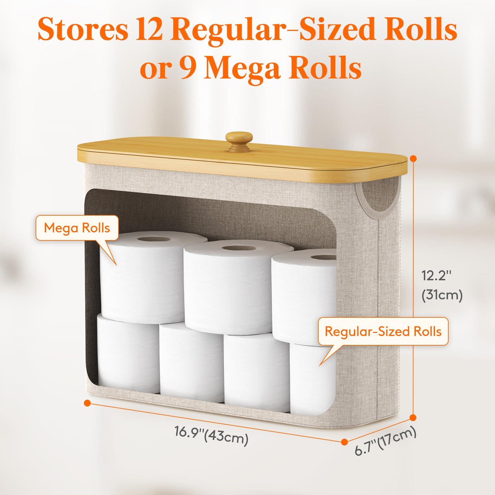 Lifewit Toilet Paper Storage Basket with Bamboo Lid, Holds 9 to 12 Rolls, Free Standing Toilet Paper Holder Stand, Bathroom Organizer Box Container Cabinet Bin, Medium, 1 Pack, Beige - Image 3