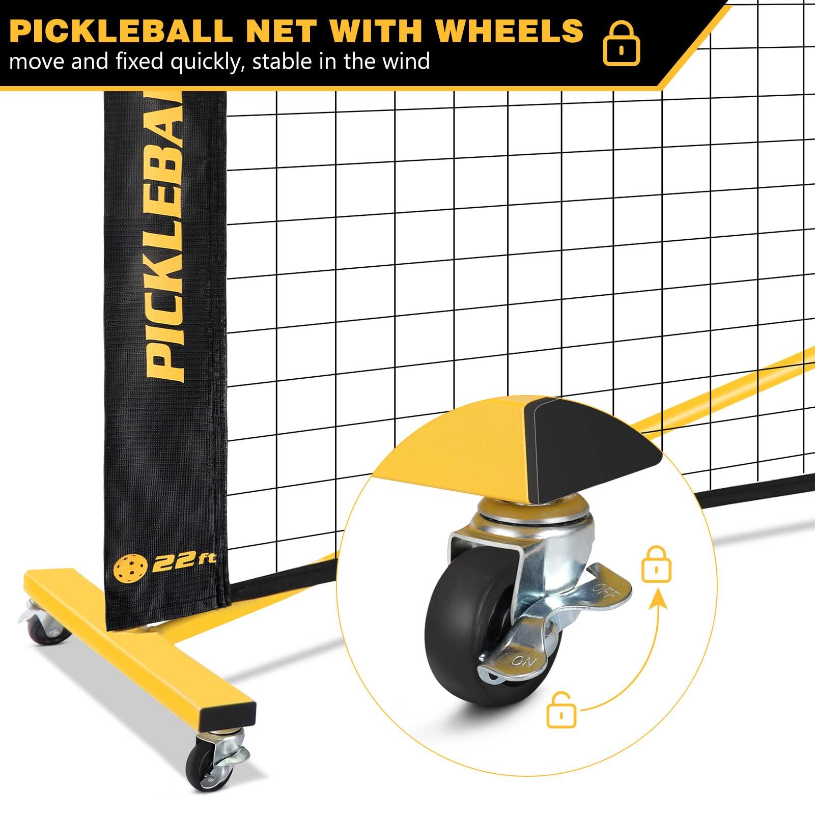 Portable Pickleball Net Set with Wheels, Regulation Size 22 FT & Half Court 11 FT, Steady Metal Frame Pickle Ball Net Set System with Carry Bag for Backyards, Driveways, and Garages - Image 2